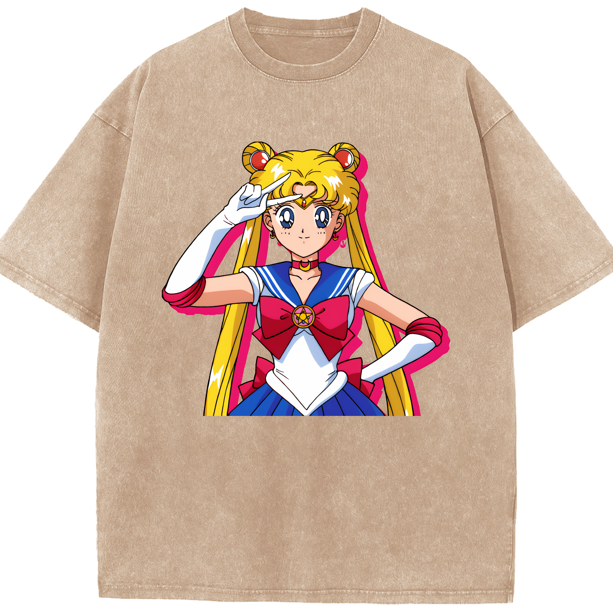 （画像用） 美少女戦士セーラームーン 月野 うさぎ つきの うさぎ Sailor Moon Tsukino Usagi 綿100% ヴィンテージ風 半袖Tシャツ（フロントプリント）
