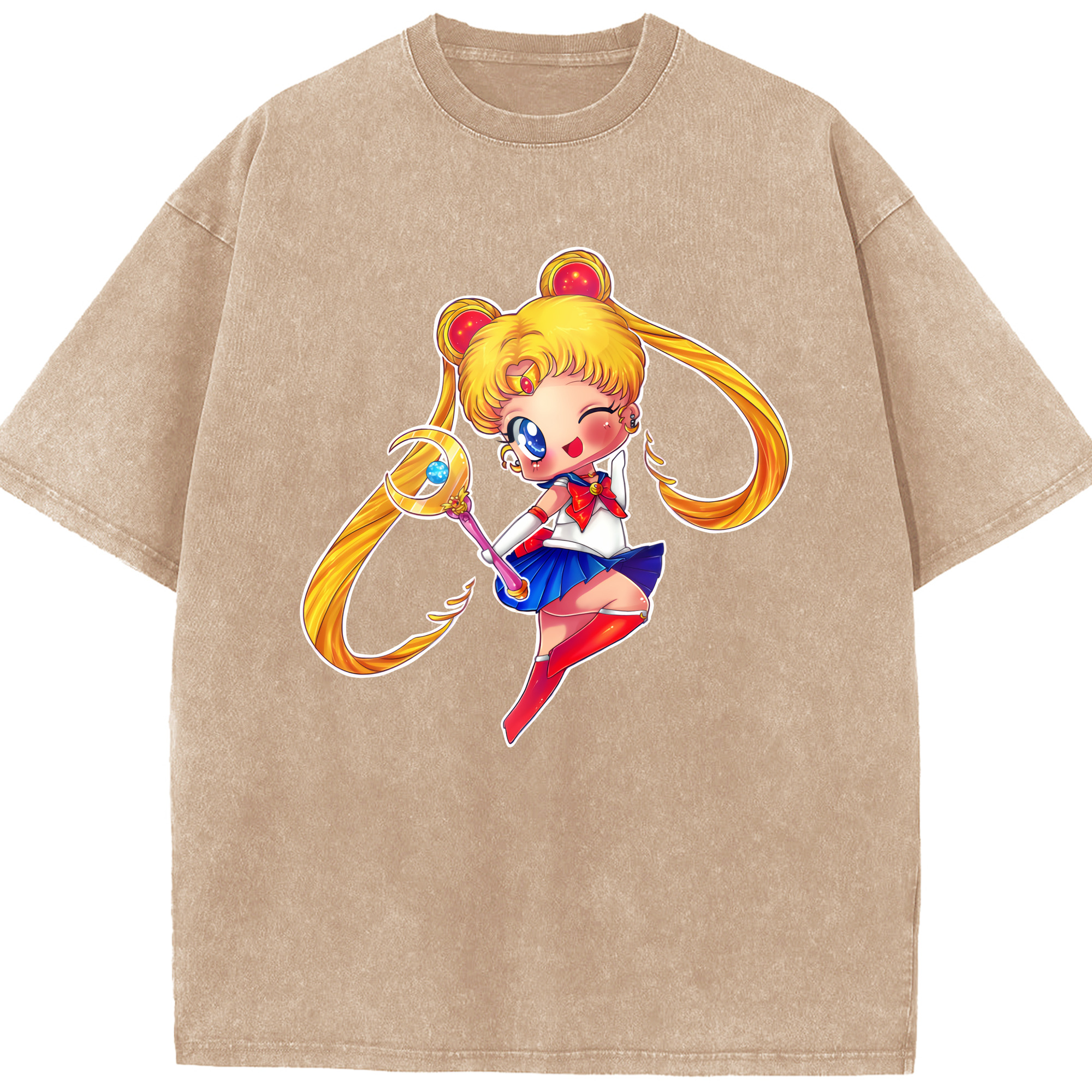 （画像用） 美少女戦士セーラームーン 月野 うさぎ つきの うさぎ Sailor Moon Tsukino Usagi 綿100% ヴィンテージ風 半袖Tシャツ（フロントプリント）