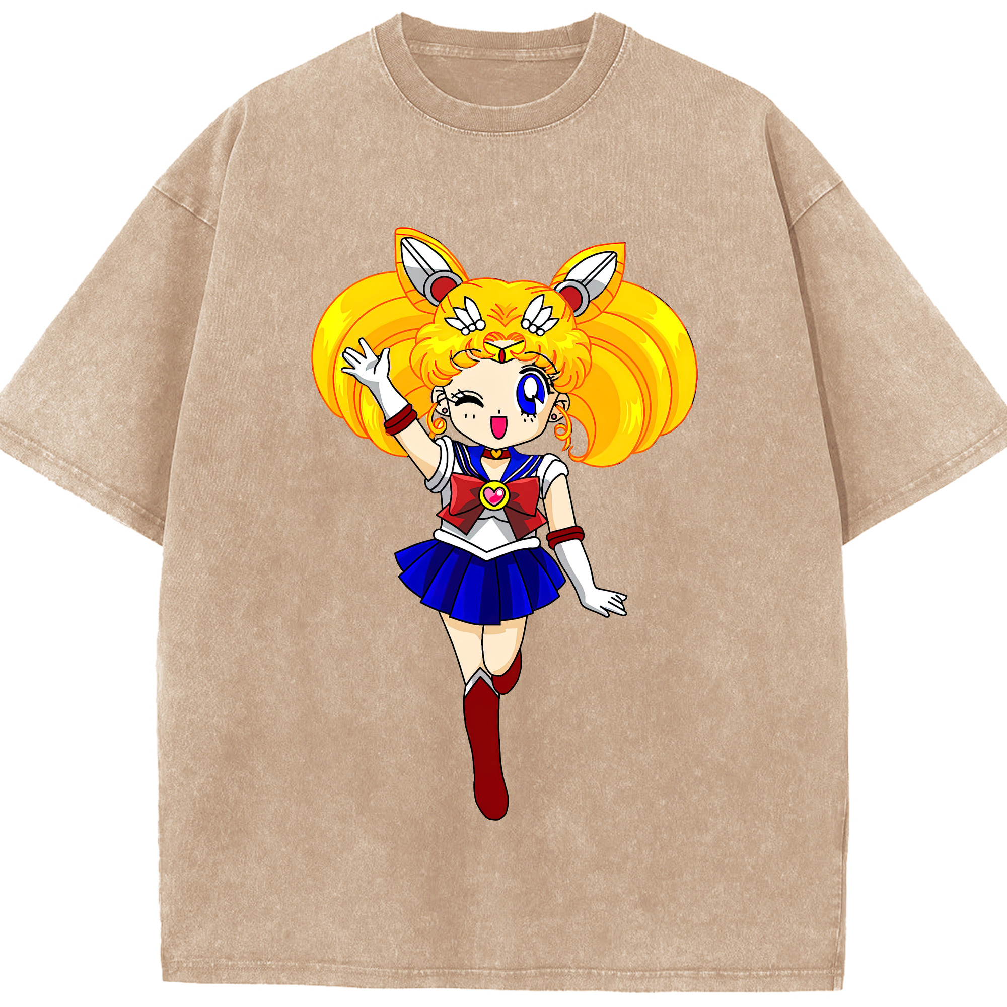 （画像用） 美少女戦士セーラームーン 月野 うさぎ つきの うさぎ Sailor Moon Tsukino Usagi 綿100% ヴィンテージ風 半袖Tシャツ（フロントプリント）