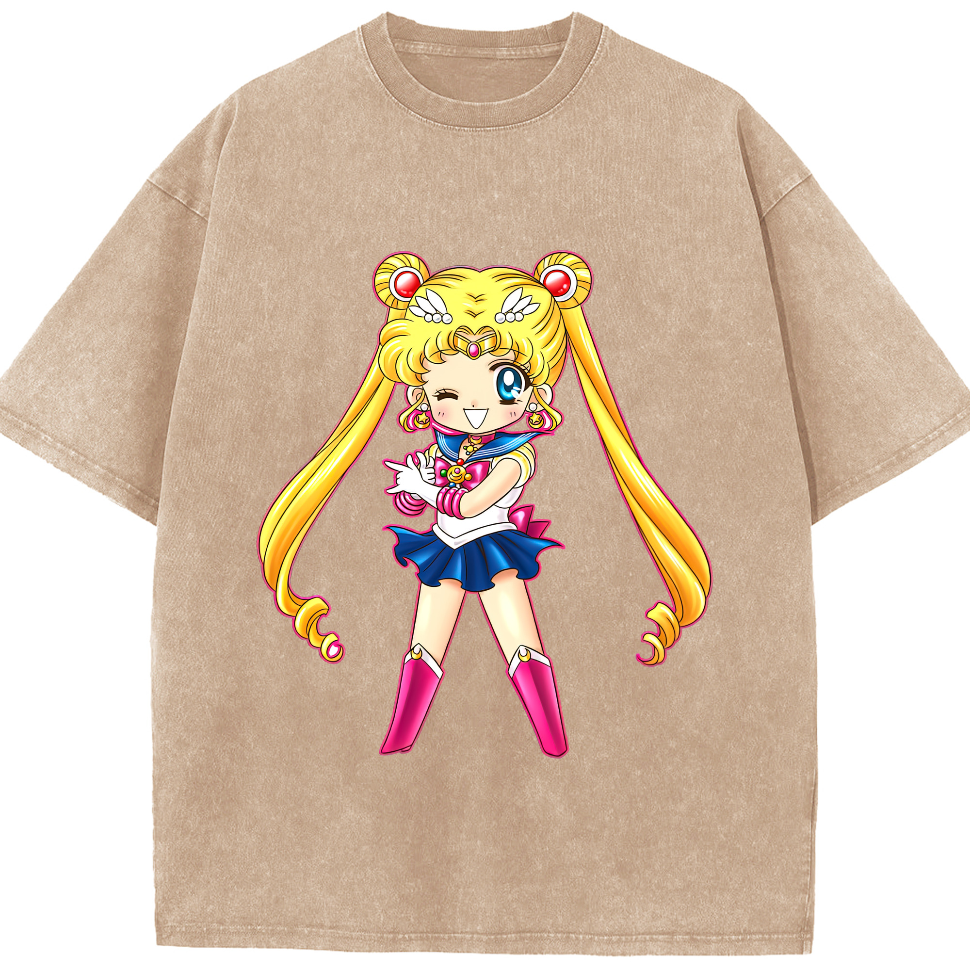 （画像用） 美少女戦士セーラームーン 月野 うさぎ つきの うさぎ Sailor Moon Tsukino Usagi 綿100% ヴィンテージ風 半袖Tシャツ（フロントプリント）