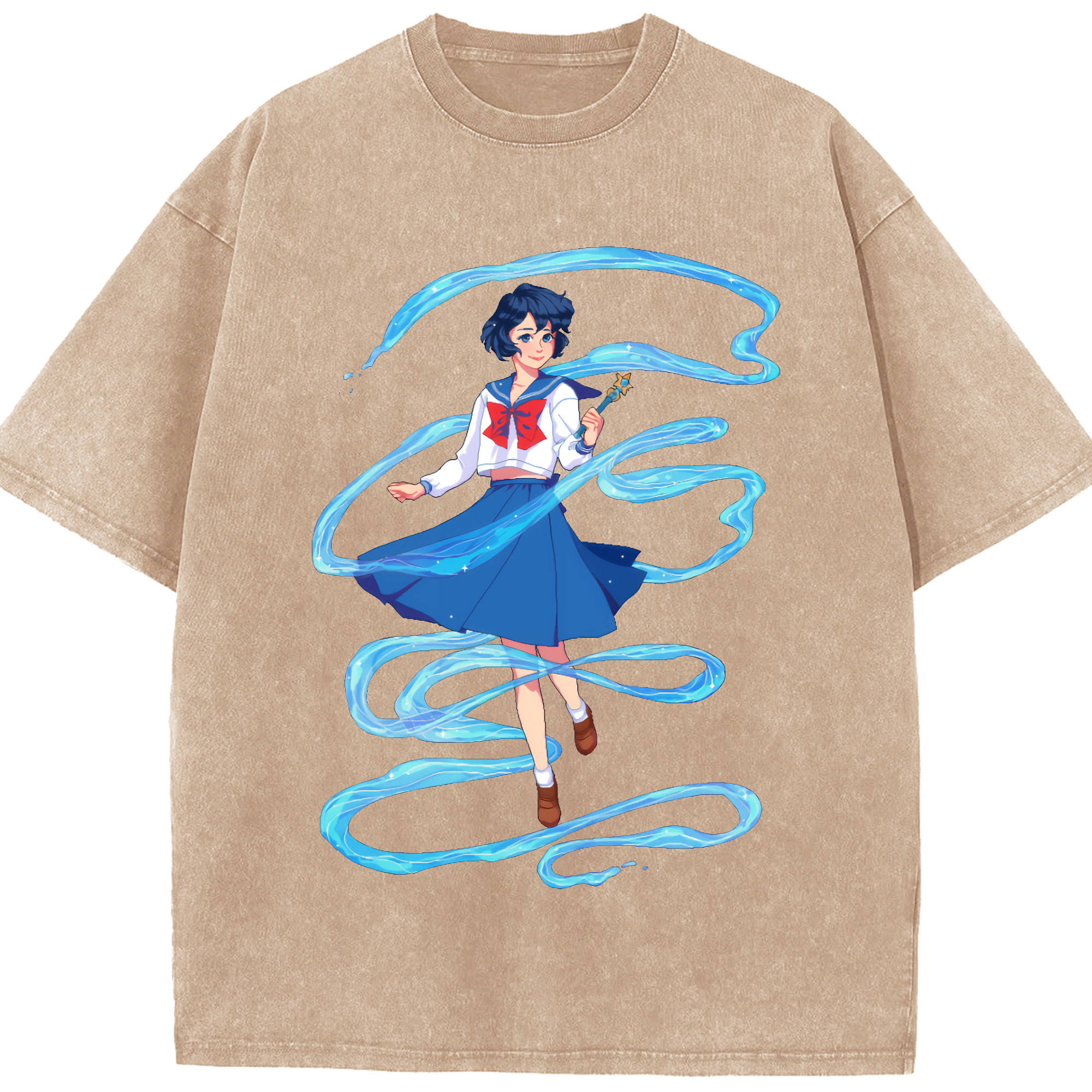 （画像用） 美少女戦士セーラームーン 水野 亜美 みずの あみ Sailor Moon Mizuno Ami 綿100% ヴィンテージ風 半袖Tシャツ（フロントプリント）