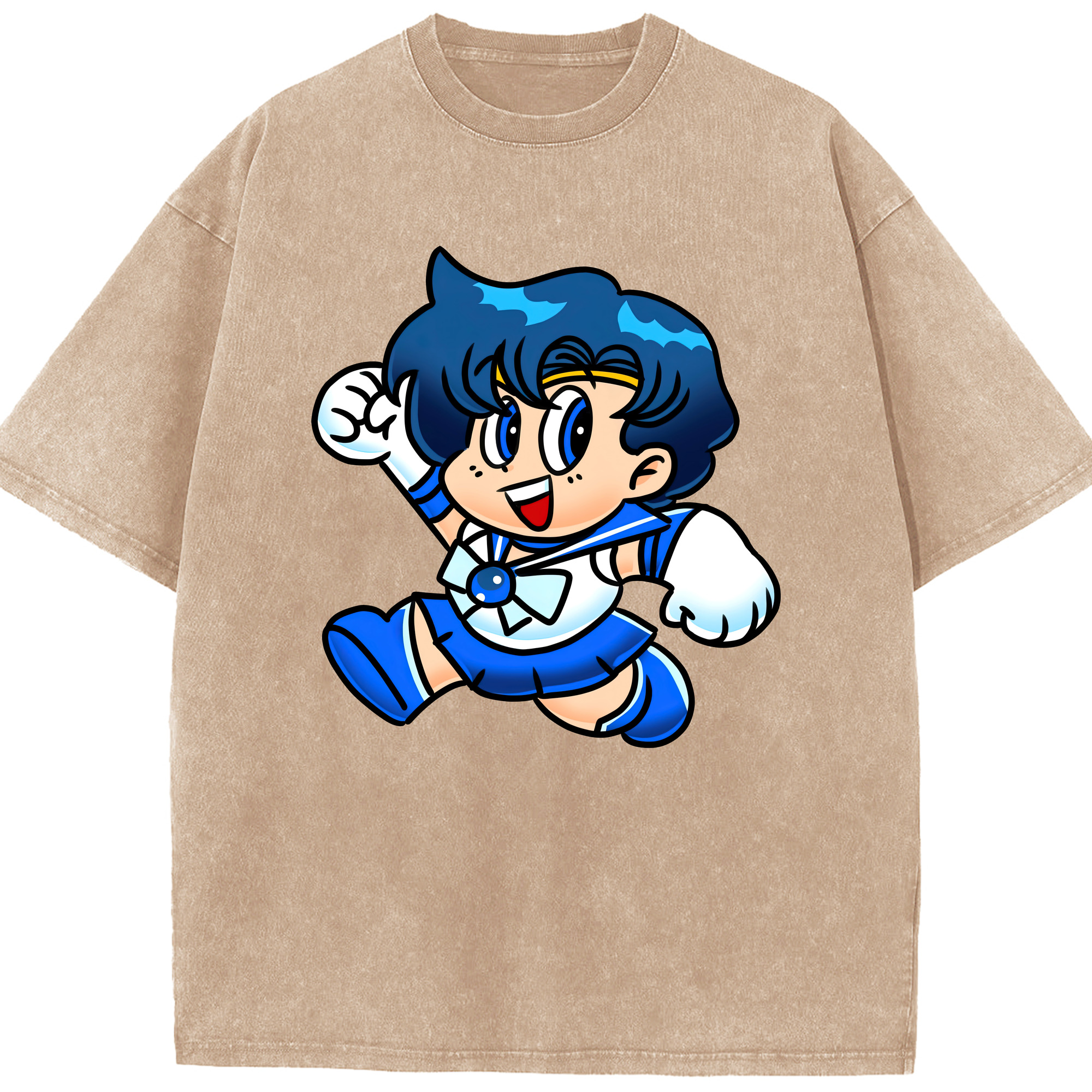 （画像用） 美少女戦士セーラームーン 水野 亜美 みずの あみ Sailor Moon Mizuno Ami 綿100% ヴィンテージ風 半袖Tシャツ（フロントプリント）