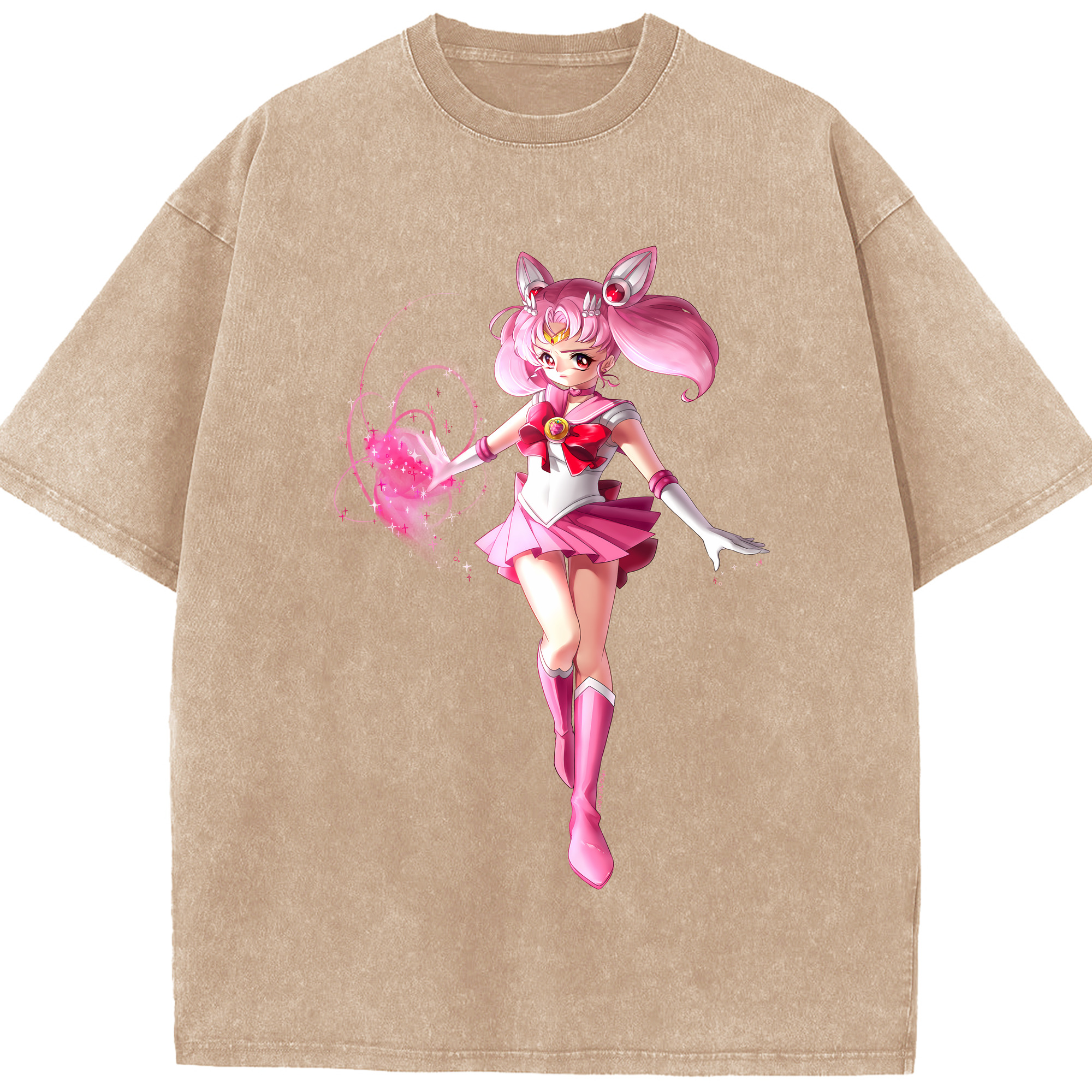 （画像用） 美少女戦士セーラームーン ちびうさ Sailor Moon Chibiusa Tsukino Usagi Small Lady Serenity 綿100% ヴィンテージ風 半袖Tシャツ（フロントプリント）