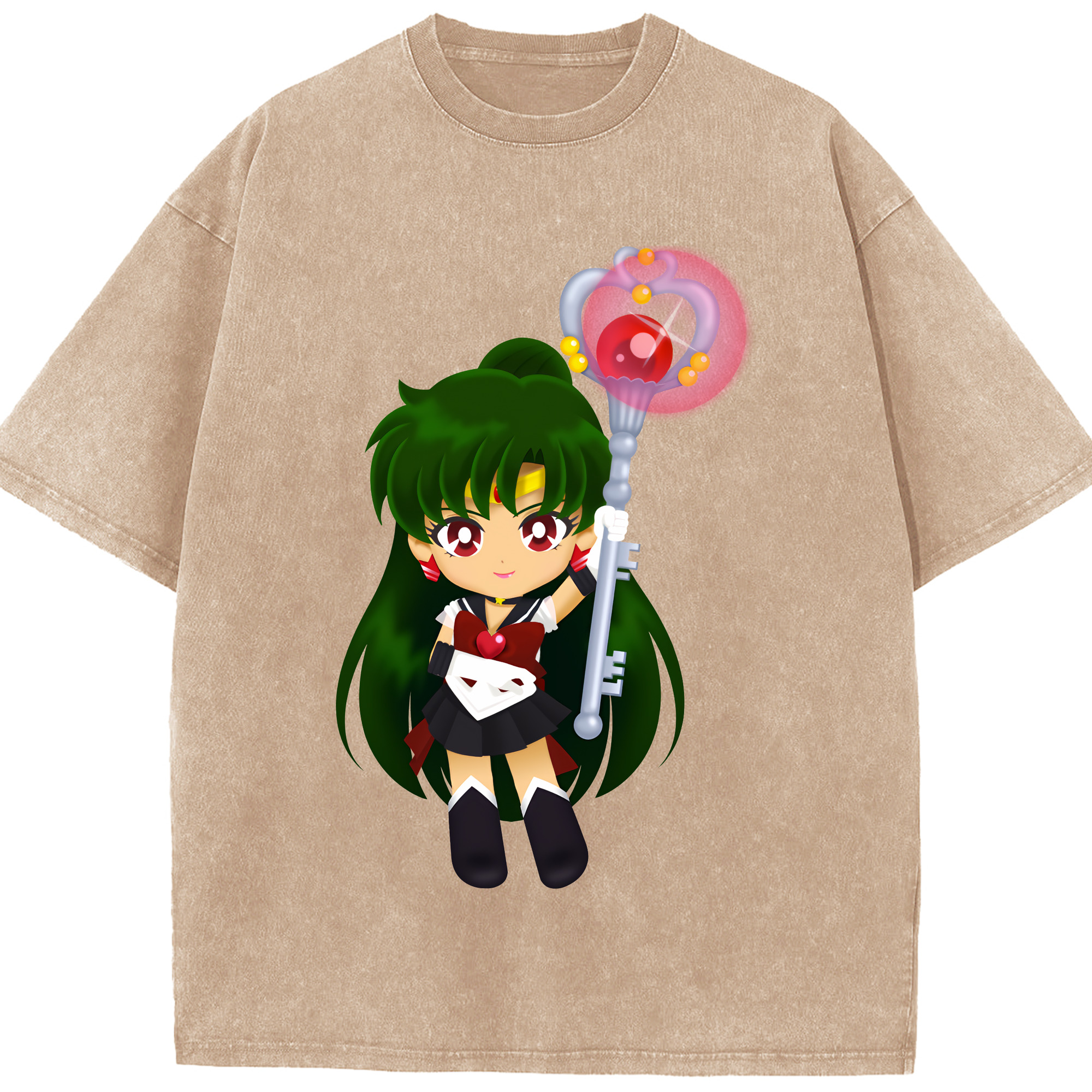 （画像用） 美少女戦士セーラームーン 冥王せつな Sailor Moon Meiou Setsuna 綿100% ヴィンテージ風 半袖Tシャツ（フロントプリント）