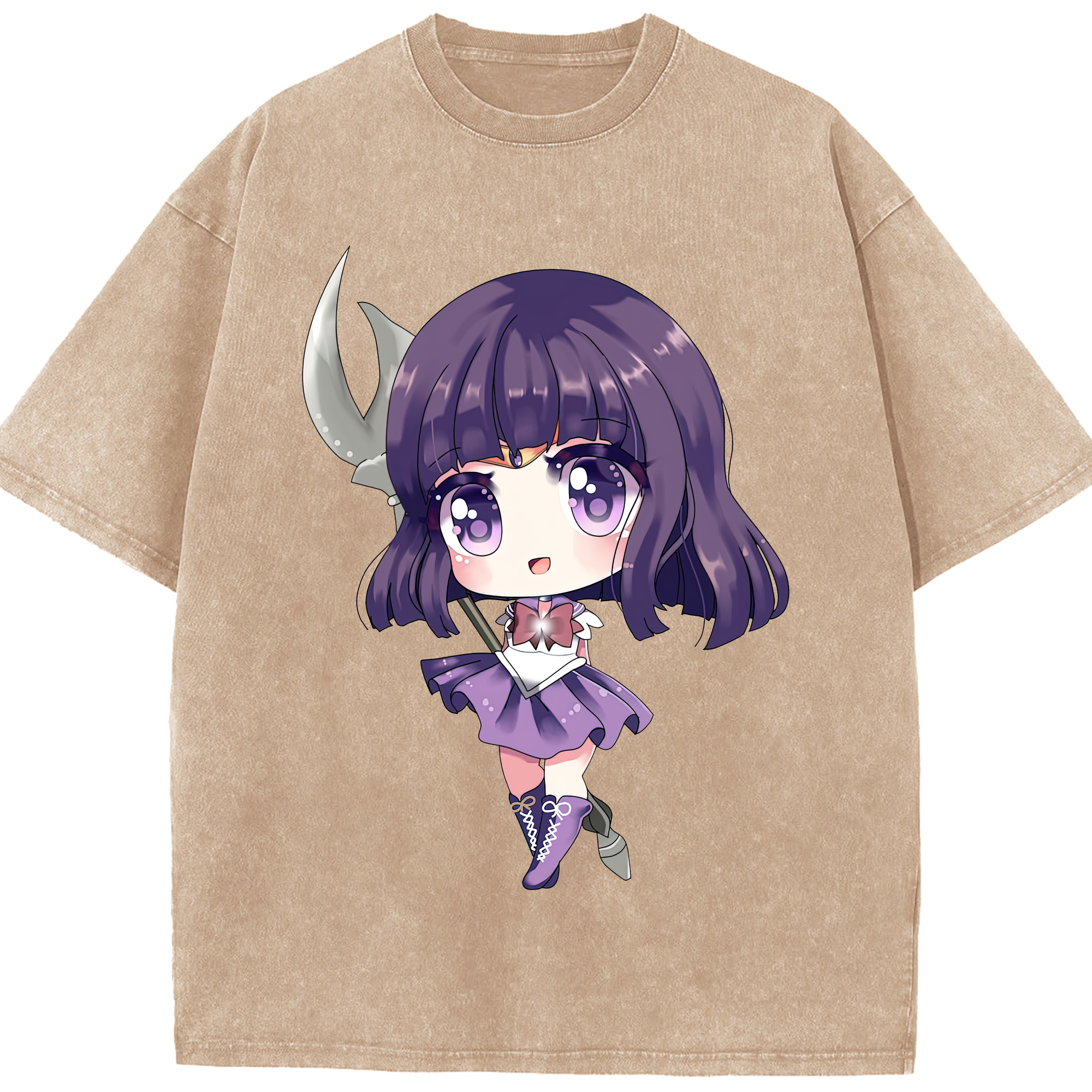 （画像用） 美少女戦士セーラームーン 土萠ほたる Sailor Moon Tomoe Hotaru （セーラーサターン；Sailor Saturn） 綿100% ヴィンテージ風 半袖Tシャツ（フロントプリント）
