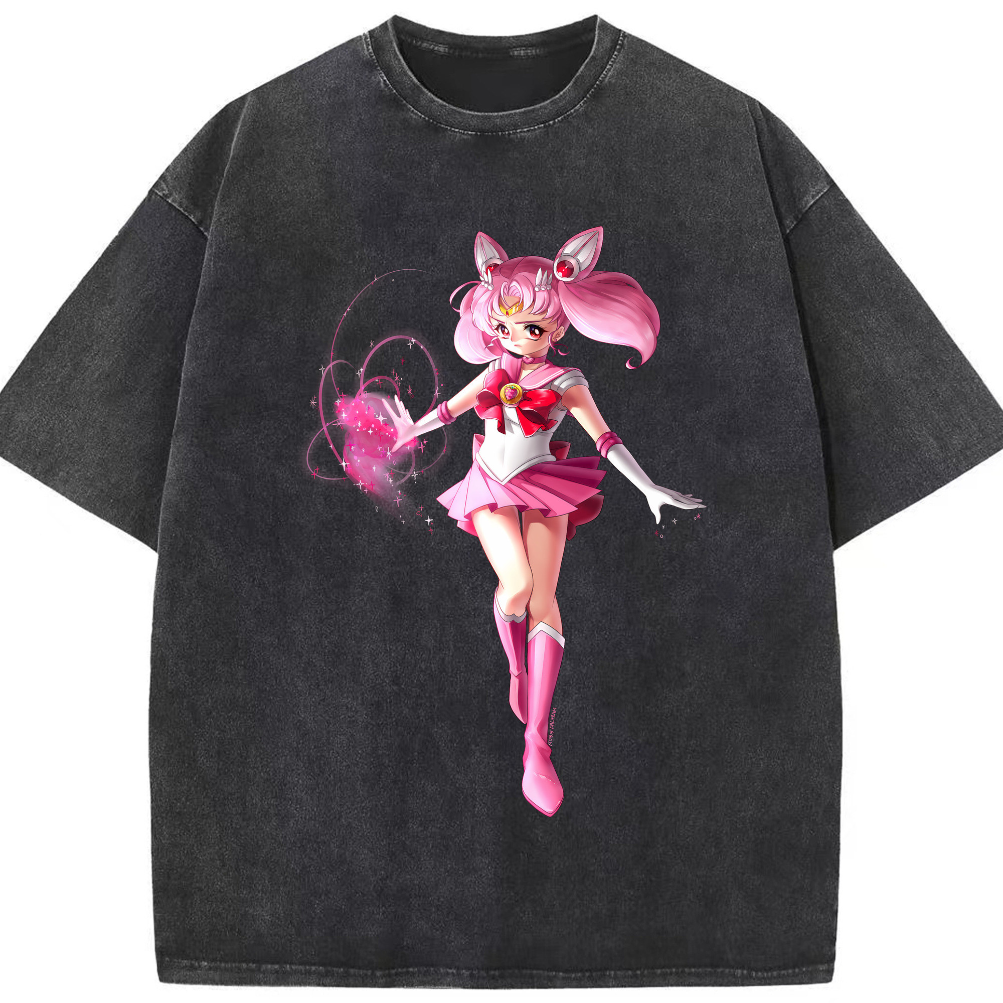 （画像用） 美少女戦士セーラームーン ちびうさ Sailor Moon Chibiusa Tsukino Usagi Small Lady Serenity 綿100% ヴィンテージ風 半袖Tシャツ（フロントプリント）