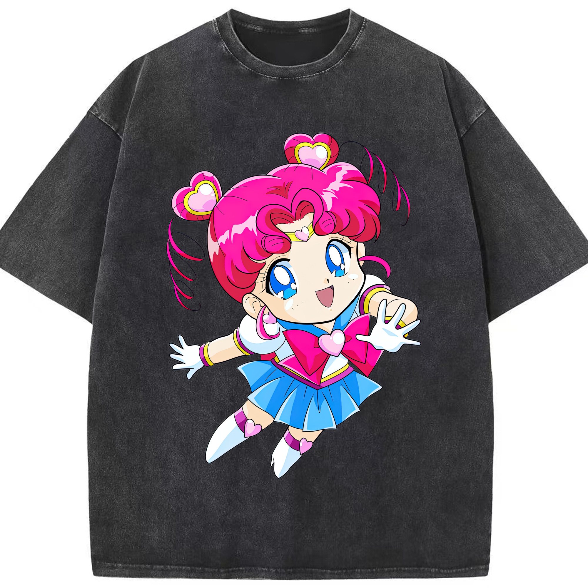 （画像用） 美少女戦士セーラームーン ちびうさ Sailor Moon Chibiusa Tsukino Usagi Small Lady Serenity 綿100% ヴィンテージ風 半袖Tシャツ（フロントプリント）