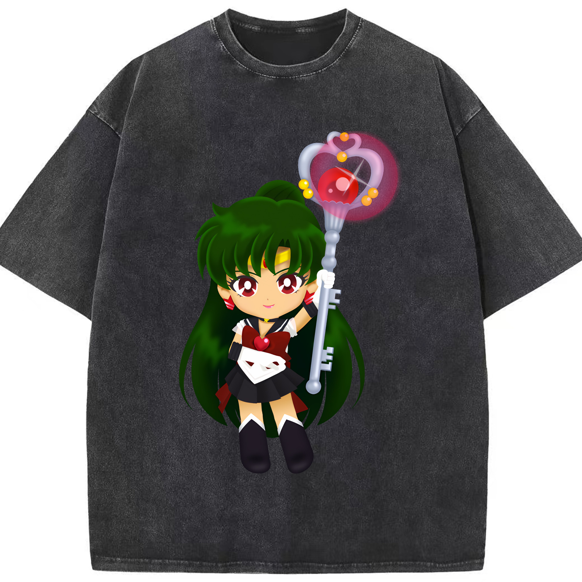 （画像用） 美少女戦士セーラームーン 冥王せつな Sailor Moon Meiou Setsuna 綿100% ヴィンテージ風 半袖Tシャツ（フロントプリント）