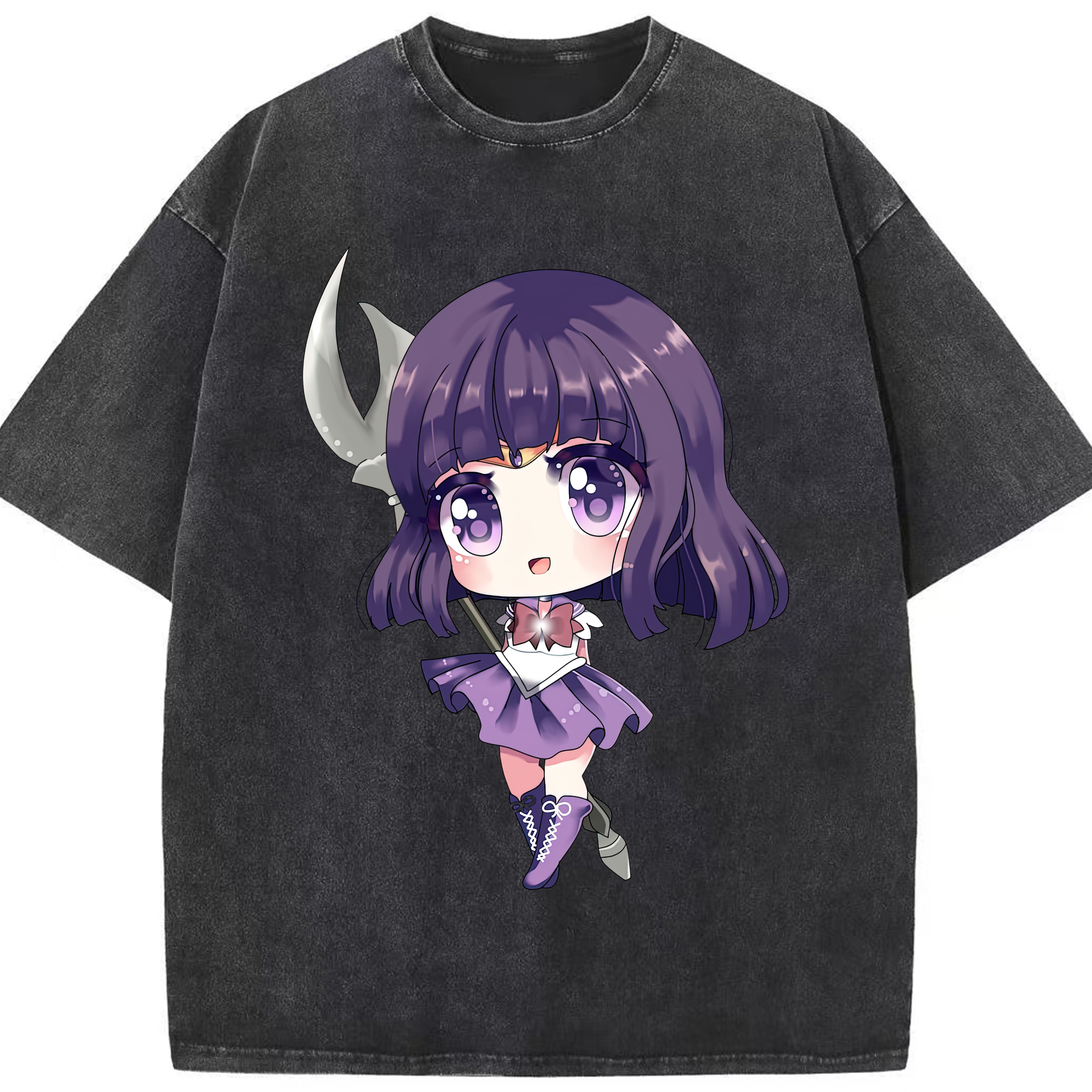 （画像用） 美少女戦士セーラームーン 土萠ほたる Sailor Moon Tomoe Hotaru （セーラーサターン；Sailor Saturn） 綿100% ヴィンテージ風 半袖Tシャツ（フロントプリント）