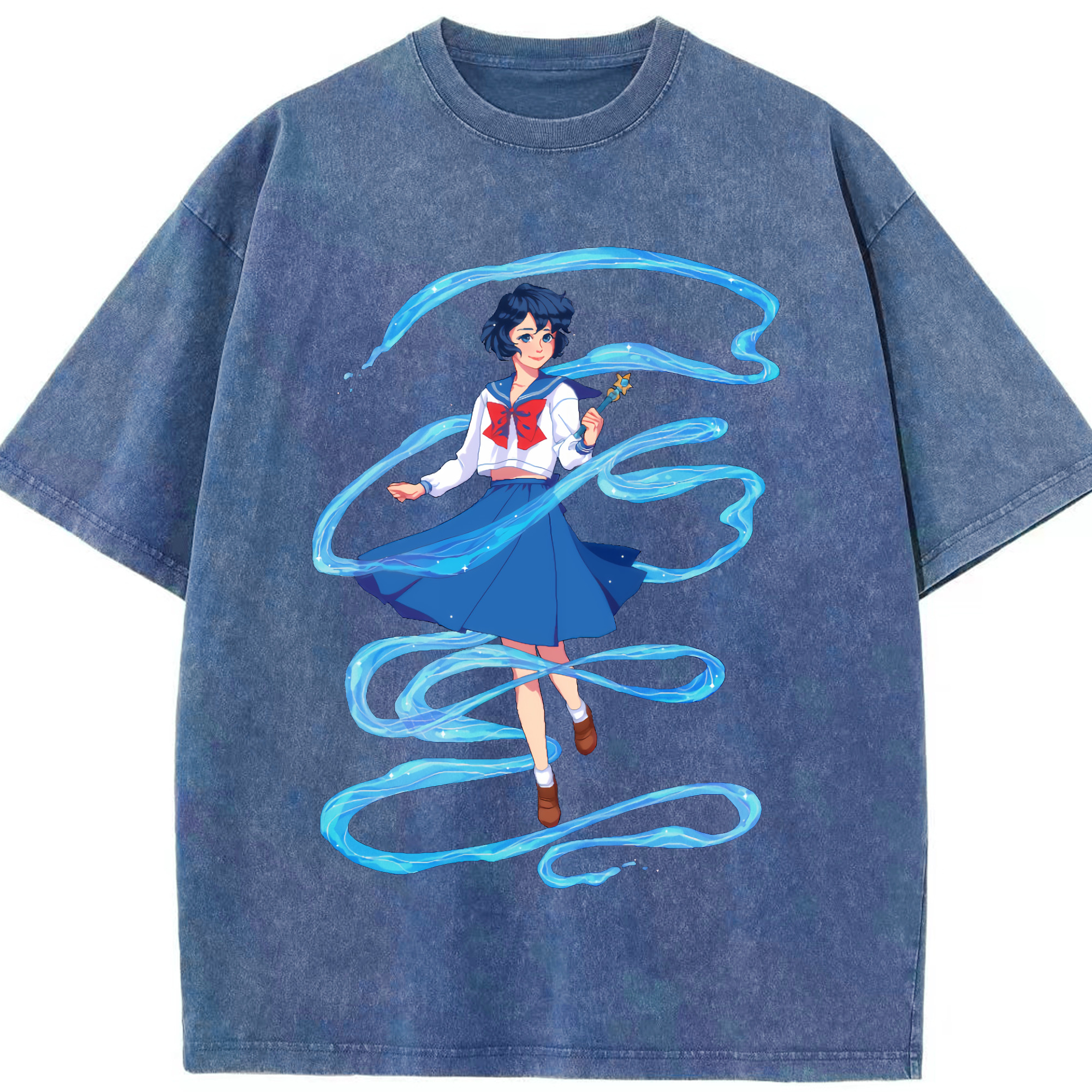 （画像用） 美少女戦士セーラームーン 水野 亜美 みずの あみ Sailor Moon Mizuno Ami 綿100% ヴィンテージ風 半袖Tシャツ（フロントプリント）