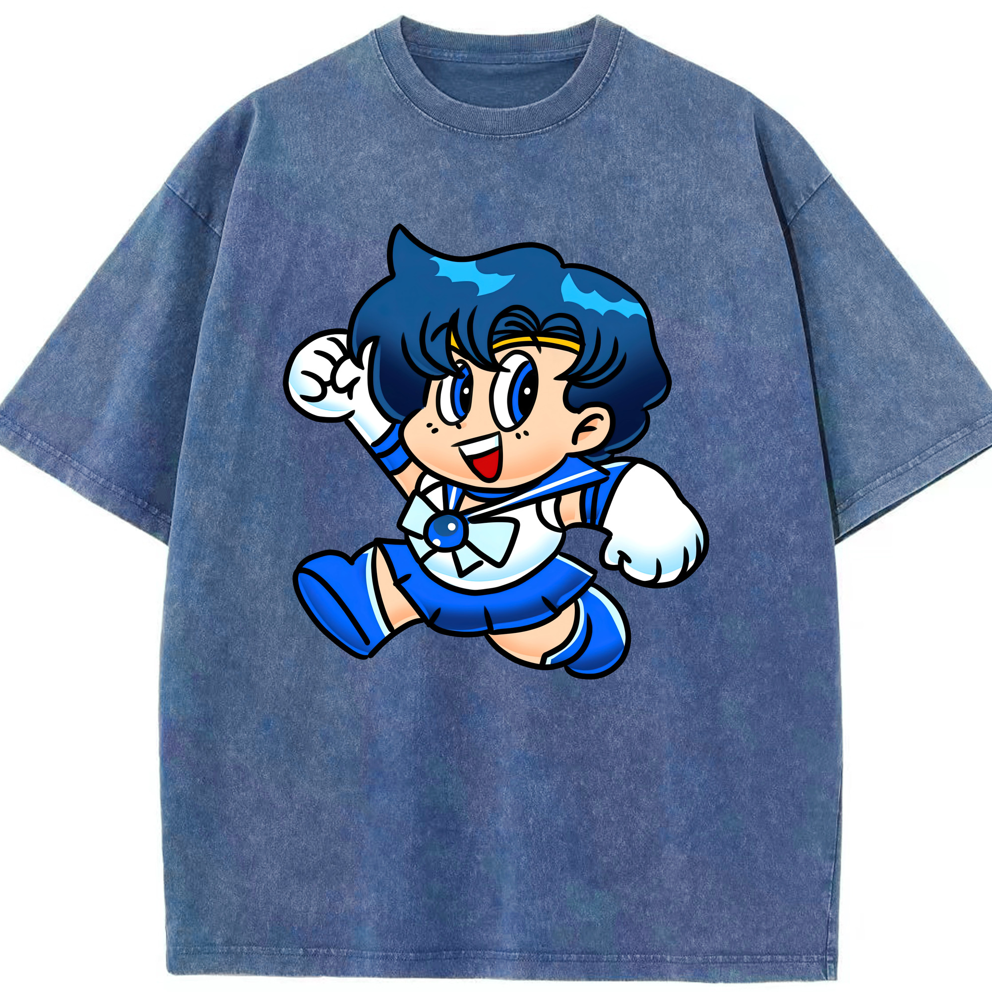 （画像用） 美少女戦士セーラームーン 水野 亜美 みずの あみ Sailor Moon Mizuno Ami 綿100% ヴィンテージ風 半袖Tシャツ（フロントプリント）