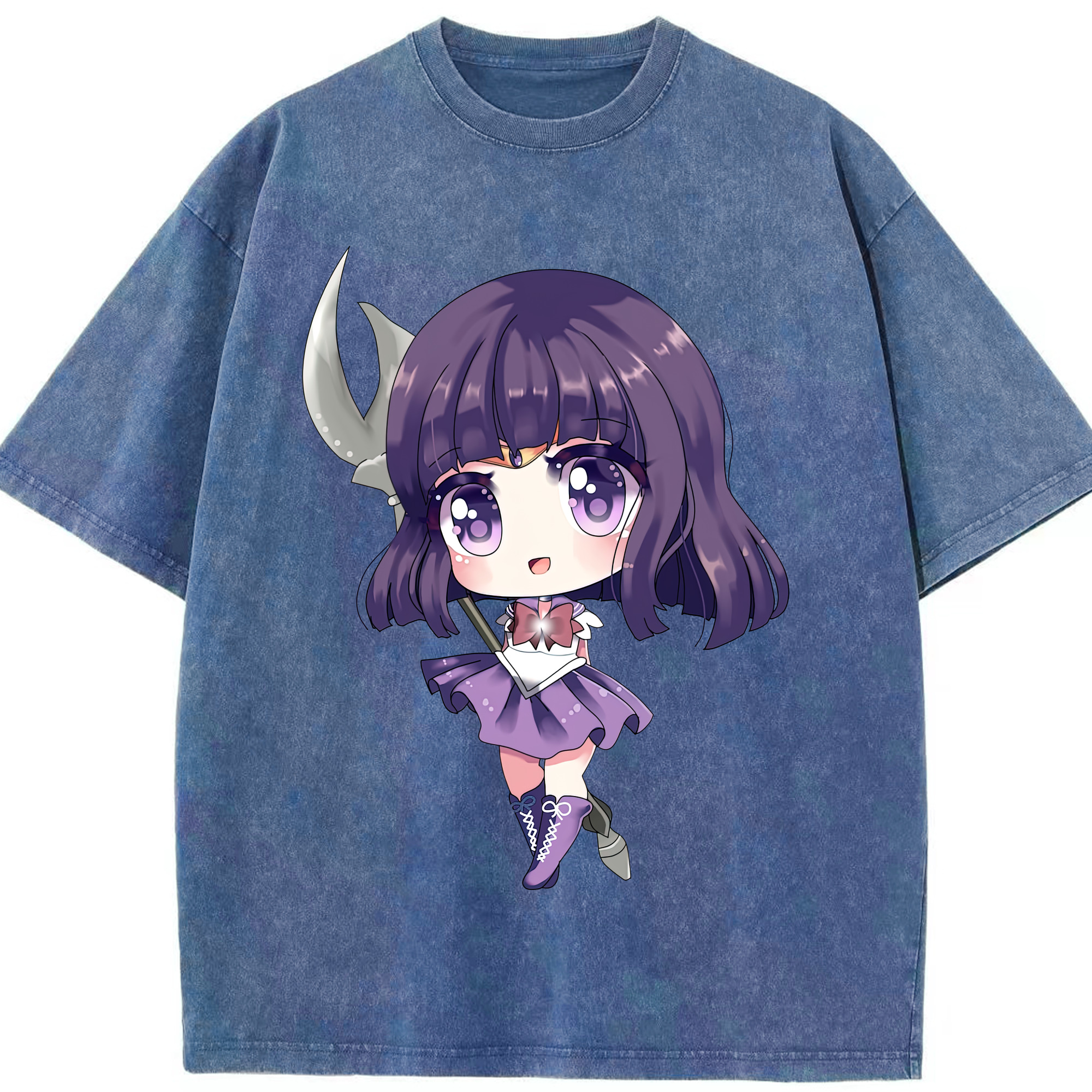 （画像用） 美少女戦士セーラームーン 土萠ほたる Sailor Moon Tomoe Hotaru （セーラーサターン；Sailor Saturn） 綿100% ヴィンテージ風 半袖Tシャツ（フロントプリント）