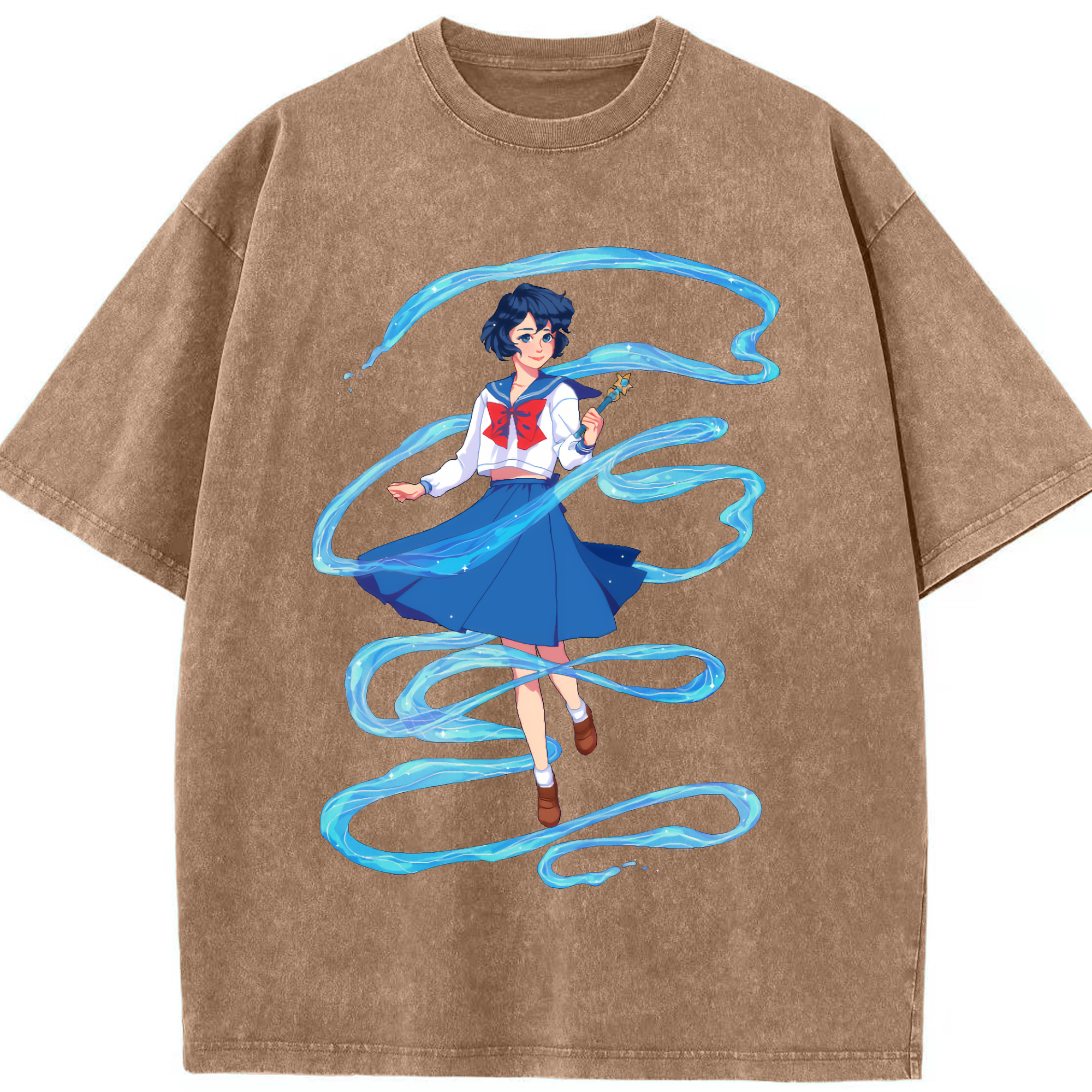 （画像用） 美少女戦士セーラームーン 水野 亜美 みずの あみ Sailor Moon Mizuno Ami 綿100% ヴィンテージ風 半袖Tシャツ（フロントプリント）