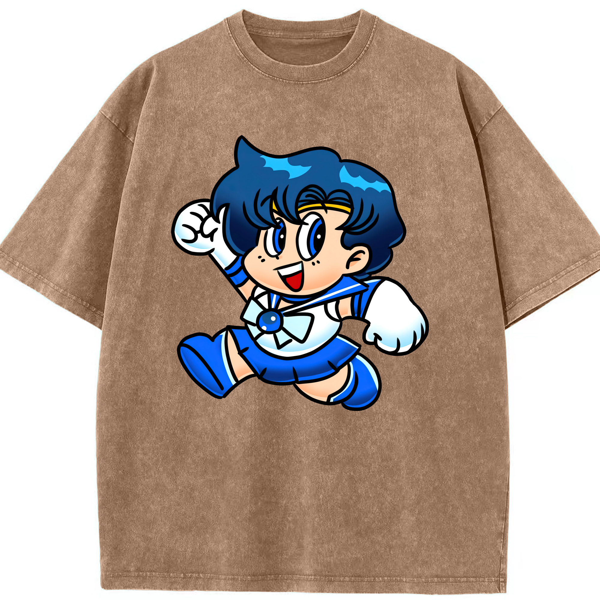 （画像用） 美少女戦士セーラームーン 水野 亜美 みずの あみ Sailor Moon Mizuno Ami 綿100% ヴィンテージ風 半袖Tシャツ（フロントプリント）