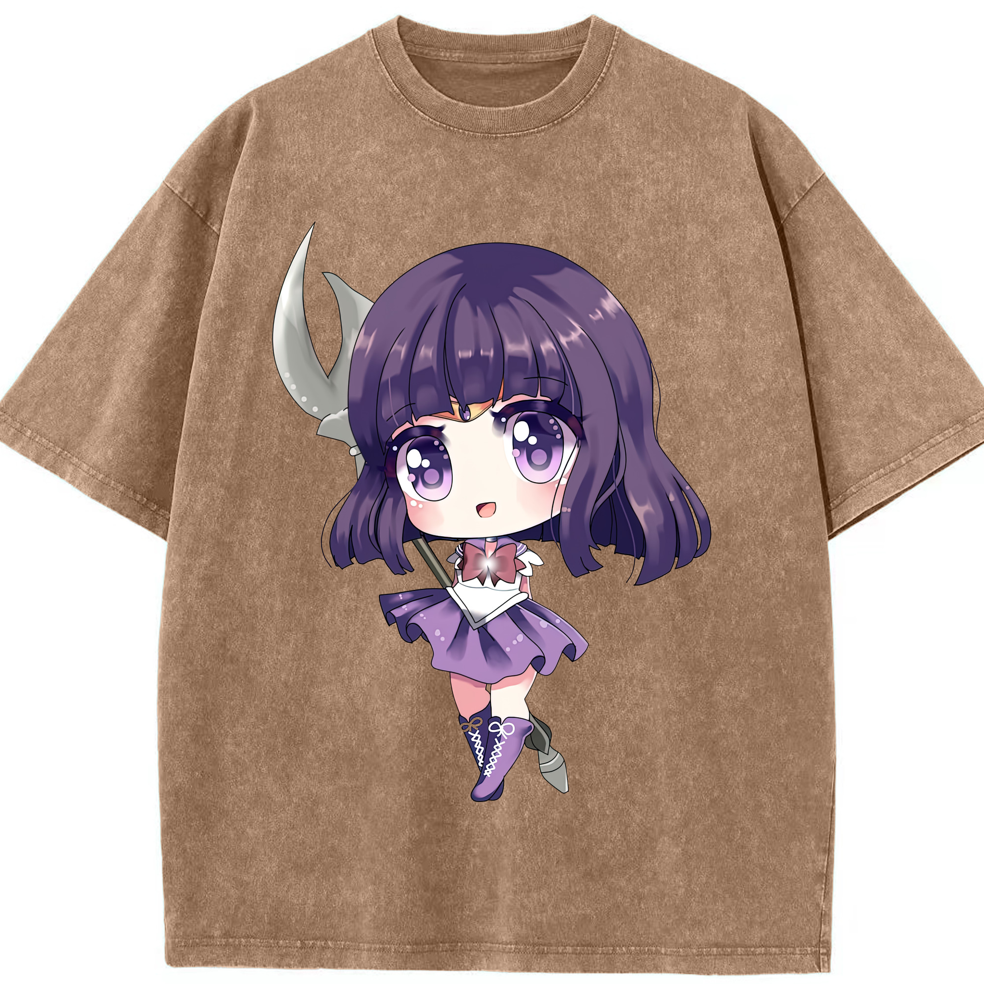 （画像用） 美少女戦士セーラームーン 土萠ほたる Sailor Moon Tomoe Hotaru （セーラーサターン；Sailor Saturn） 綿100% ヴィンテージ風 半袖Tシャツ（フロントプリント）