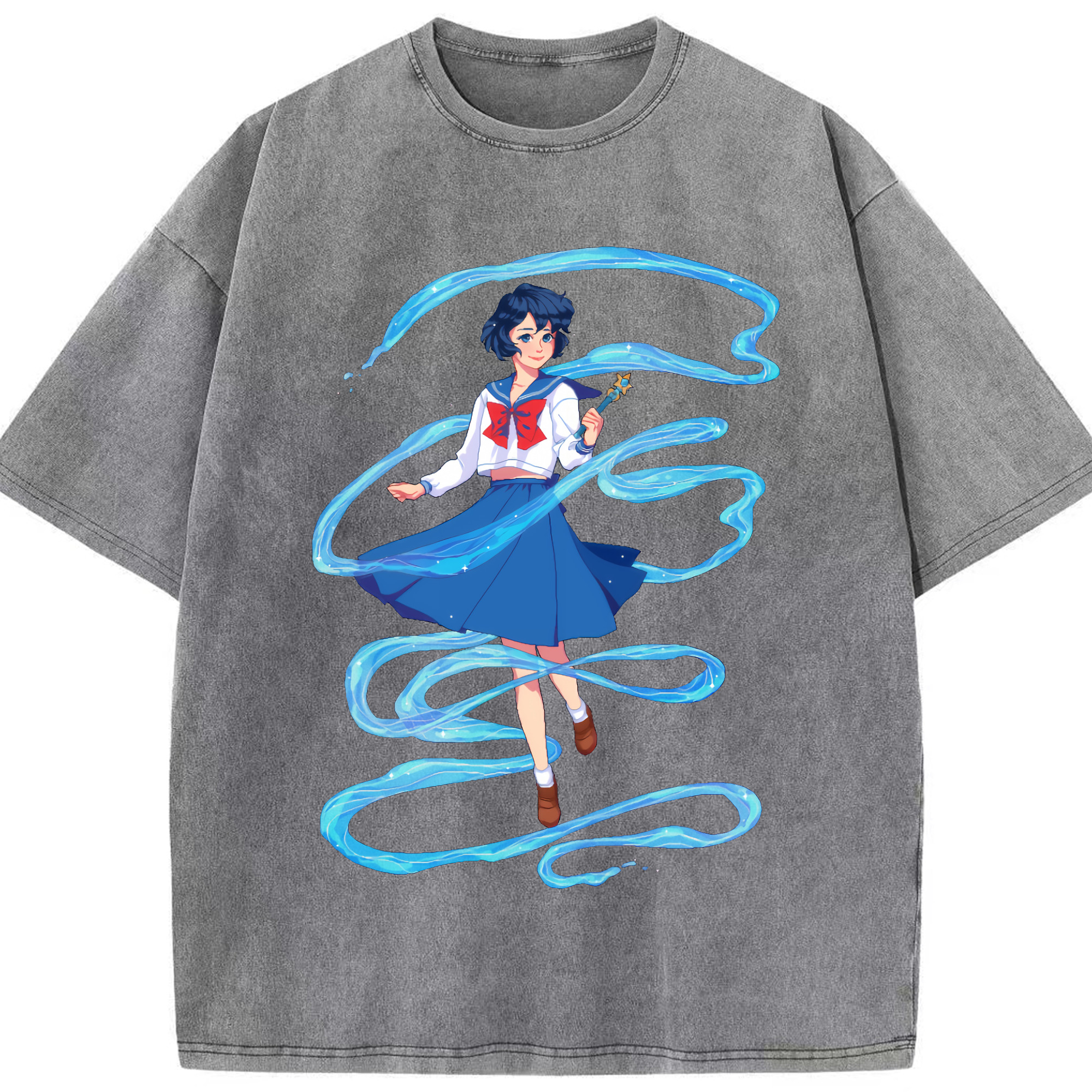 （画像用） 美少女戦士セーラームーン 水野 亜美 みずの あみ Sailor Moon Mizuno Ami 綿100% ヴィンテージ風 半袖Tシャツ（フロントプリント）