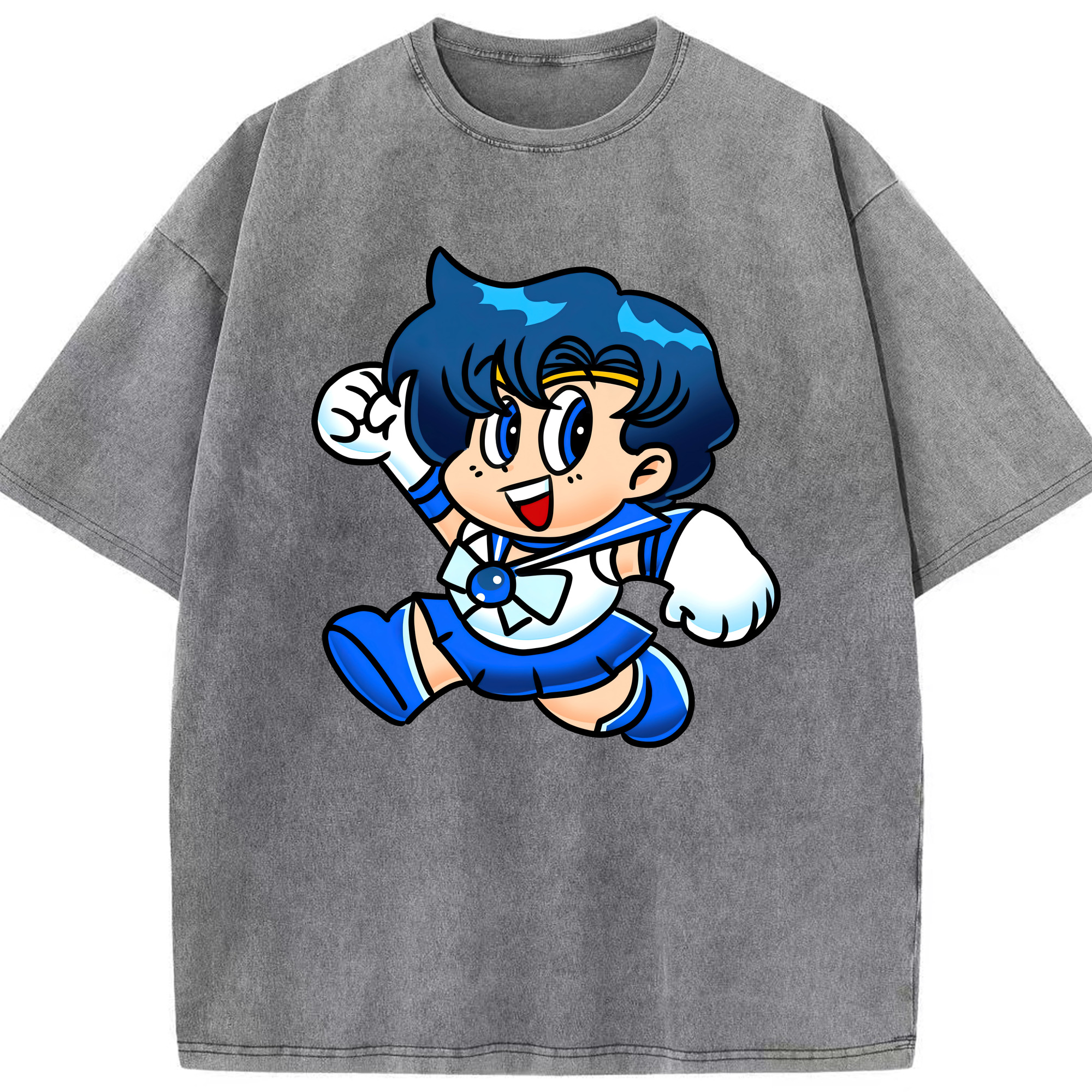（画像用） 美少女戦士セーラームーン 水野 亜美 みずの あみ Sailor Moon Mizuno Ami 綿100% ヴィンテージ風 半袖Tシャツ（フロントプリント）