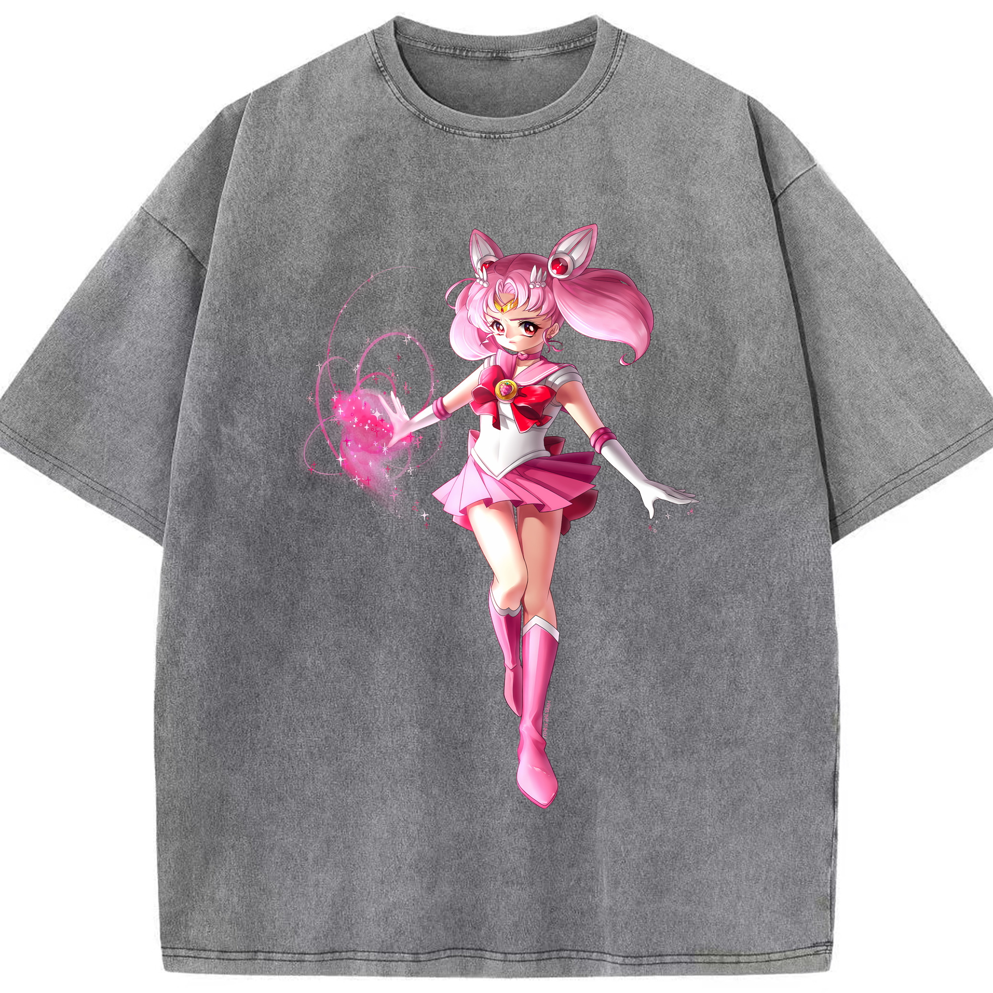 （画像用） 美少女戦士セーラームーン ちびうさ Sailor Moon Chibiusa Tsukino Usagi Small Lady Serenity 綿100% ヴィンテージ風 半袖Tシャツ（フロントプリント）