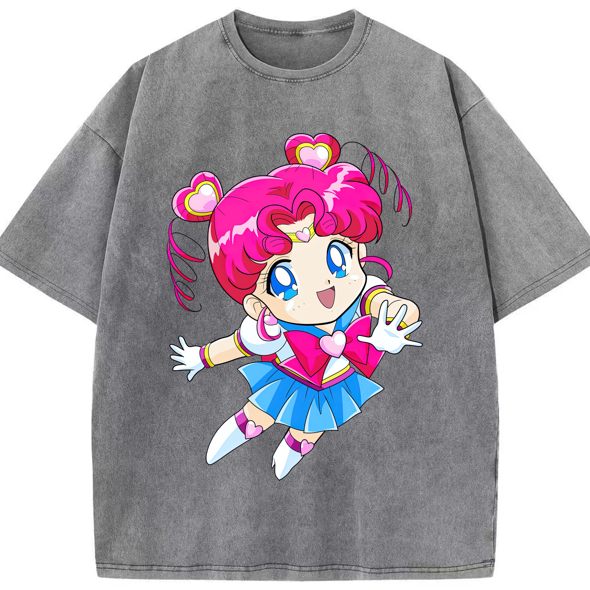（画像用） 美少女戦士セーラームーン ちびうさ Sailor Moon Chibiusa Tsukino Usagi Small Lady Serenity 綿100% ヴィンテージ風 半袖Tシャツ（フロントプリント）