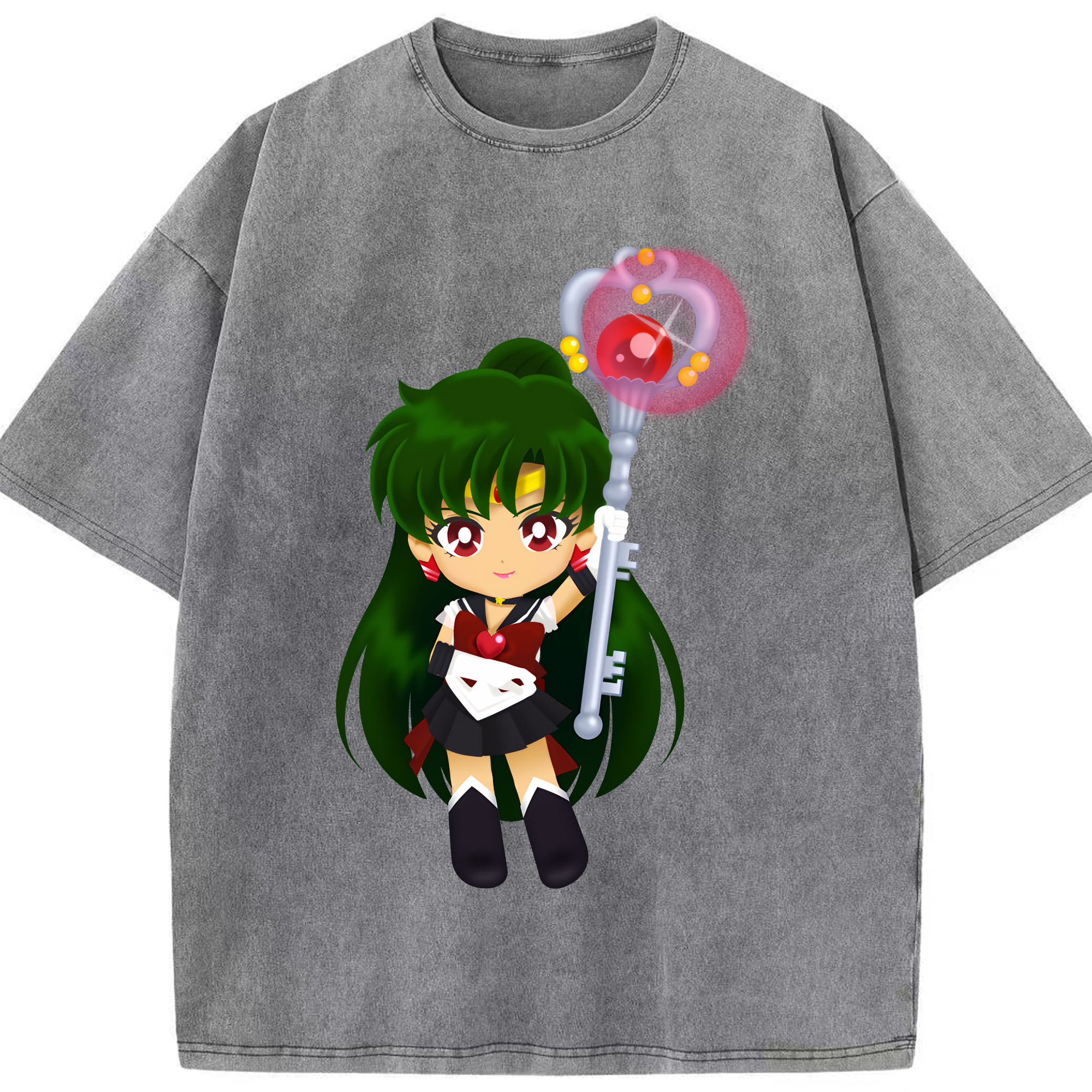 （画像用） 美少女戦士セーラームーン 冥王せつな Sailor Moon Meiou Setsuna 綿100% ヴィンテージ風 半袖Tシャツ（フロントプリント）