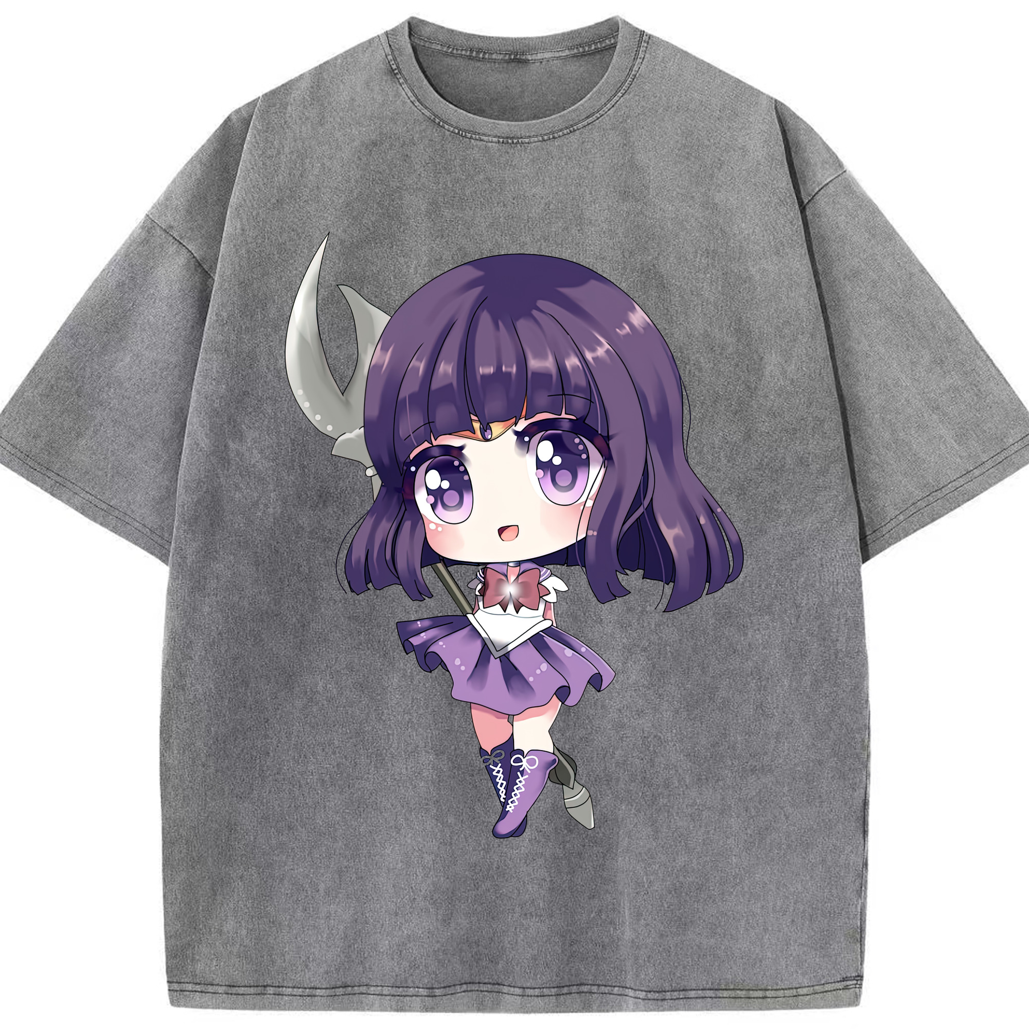 （画像用） 美少女戦士セーラームーン 土萠ほたる Sailor Moon Tomoe Hotaru （セーラーサターン；Sailor Saturn） 綿100% ヴィンテージ風 半袖Tシャツ（フロントプリント）
