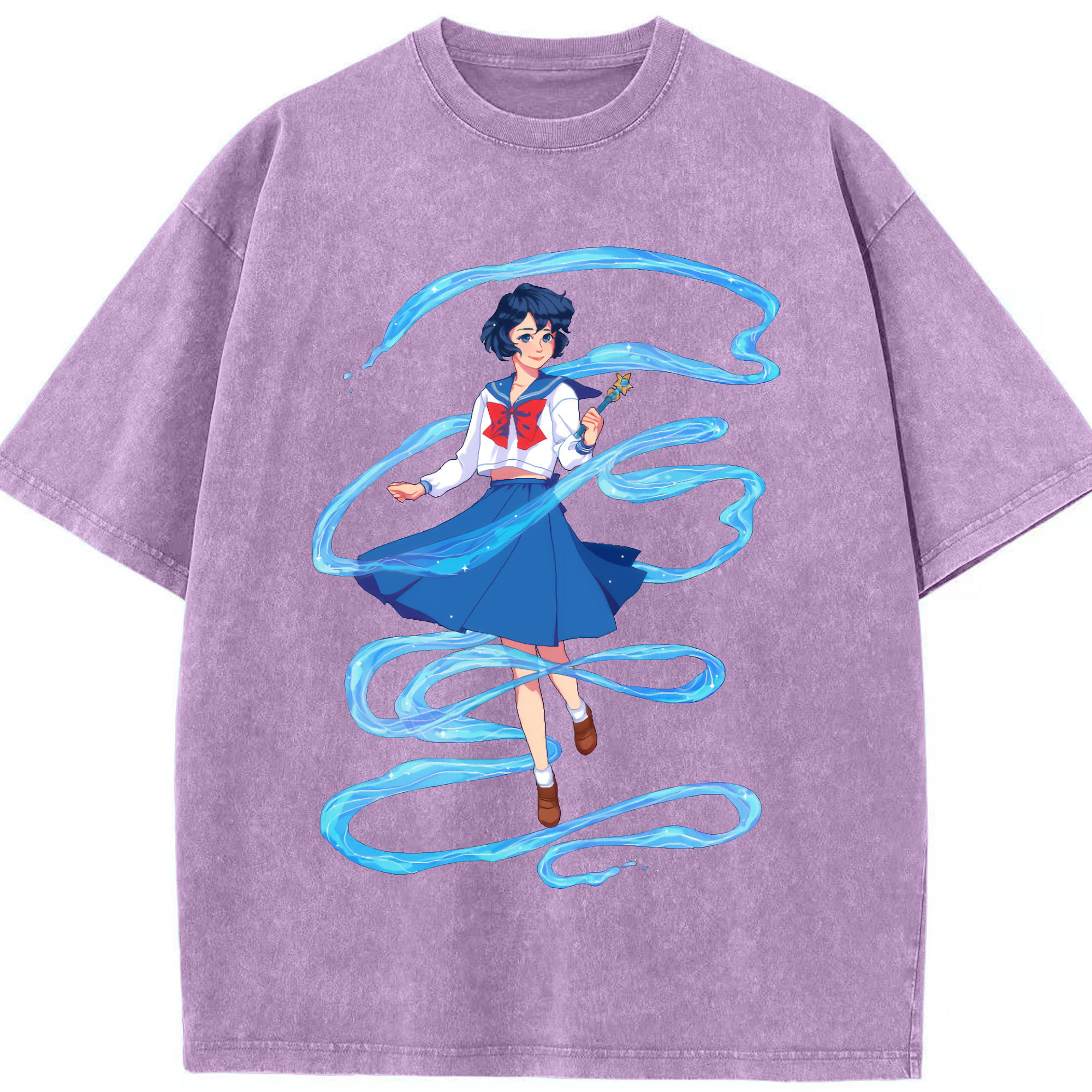 （画像用） 美少女戦士セーラームーン 水野 亜美 みずの あみ Sailor Moon Mizuno Ami 綿100% ヴィンテージ風 半袖Tシャツ（フロントプリント）