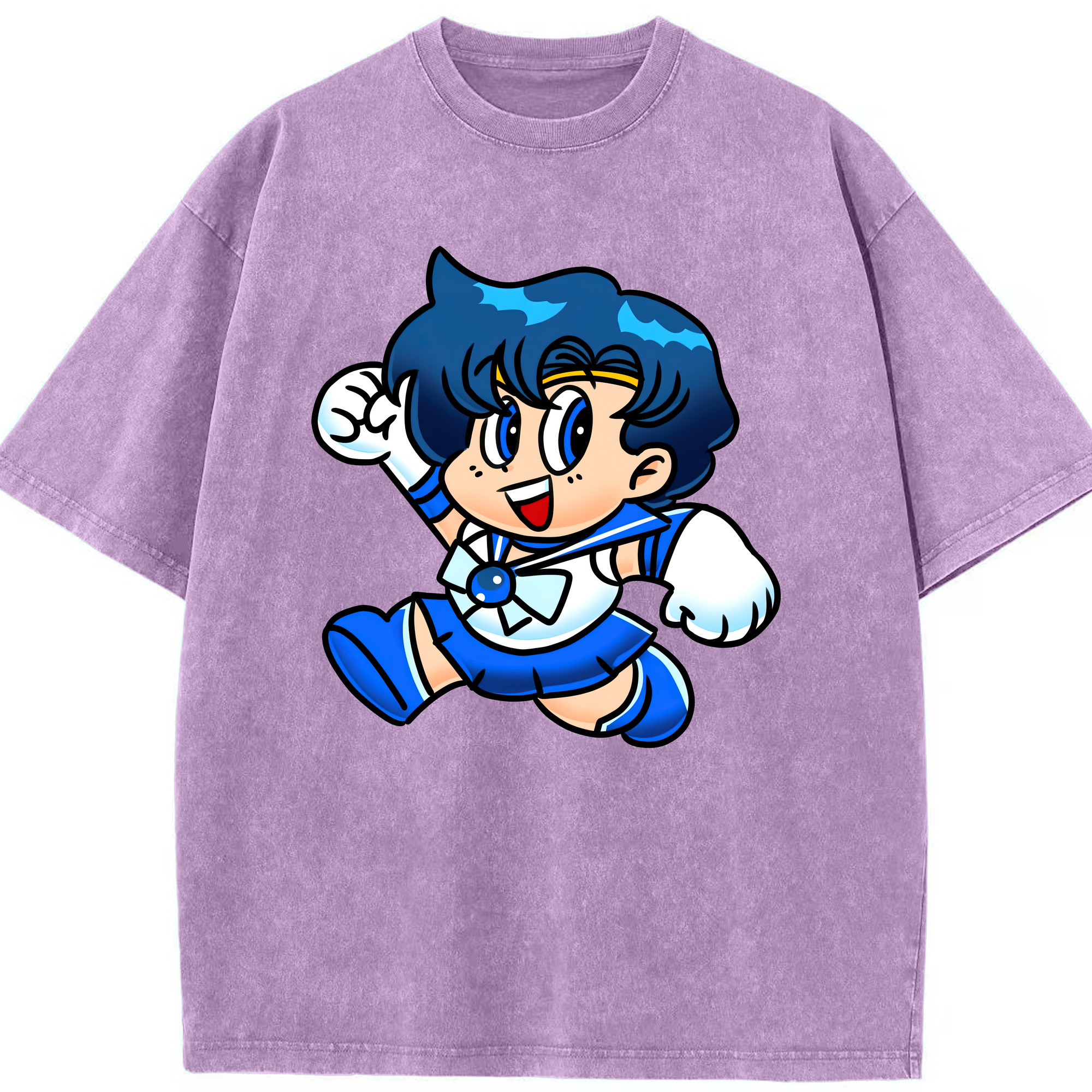（画像用） 美少女戦士セーラームーン 水野 亜美 みずの あみ Sailor Moon Mizuno Ami 綿100% ヴィンテージ風 半袖Tシャツ（フロントプリント）