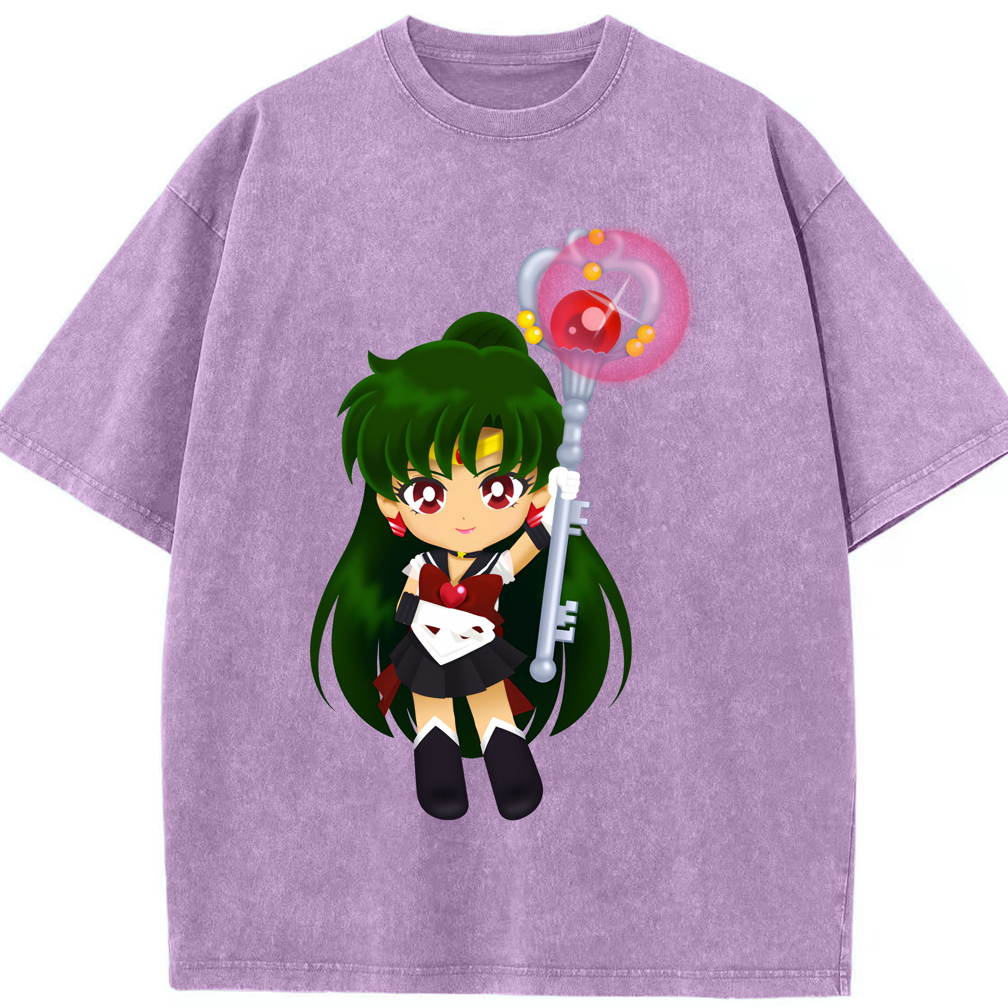 （画像用） 美少女戦士セーラームーン 冥王せつな Sailor Moon Meiou Setsuna 綿100% ヴィンテージ風 半袖Tシャツ（フロントプリント）