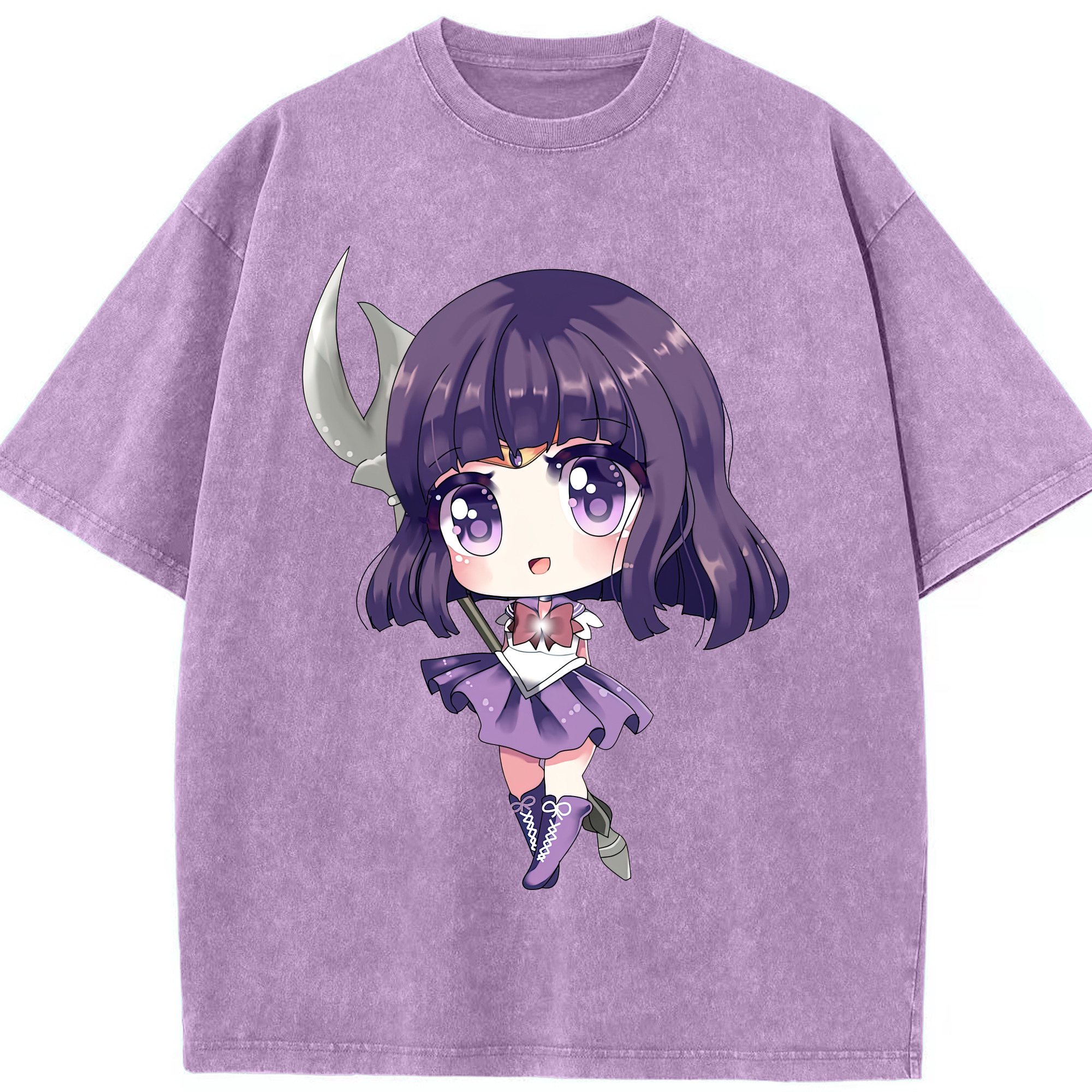 （画像用） 美少女戦士セーラームーン 土萠ほたる Sailor Moon Tomoe Hotaru （セーラーサターン；Sailor Saturn） 綿100% ヴィンテージ風 半袖Tシャツ（フロントプリント）