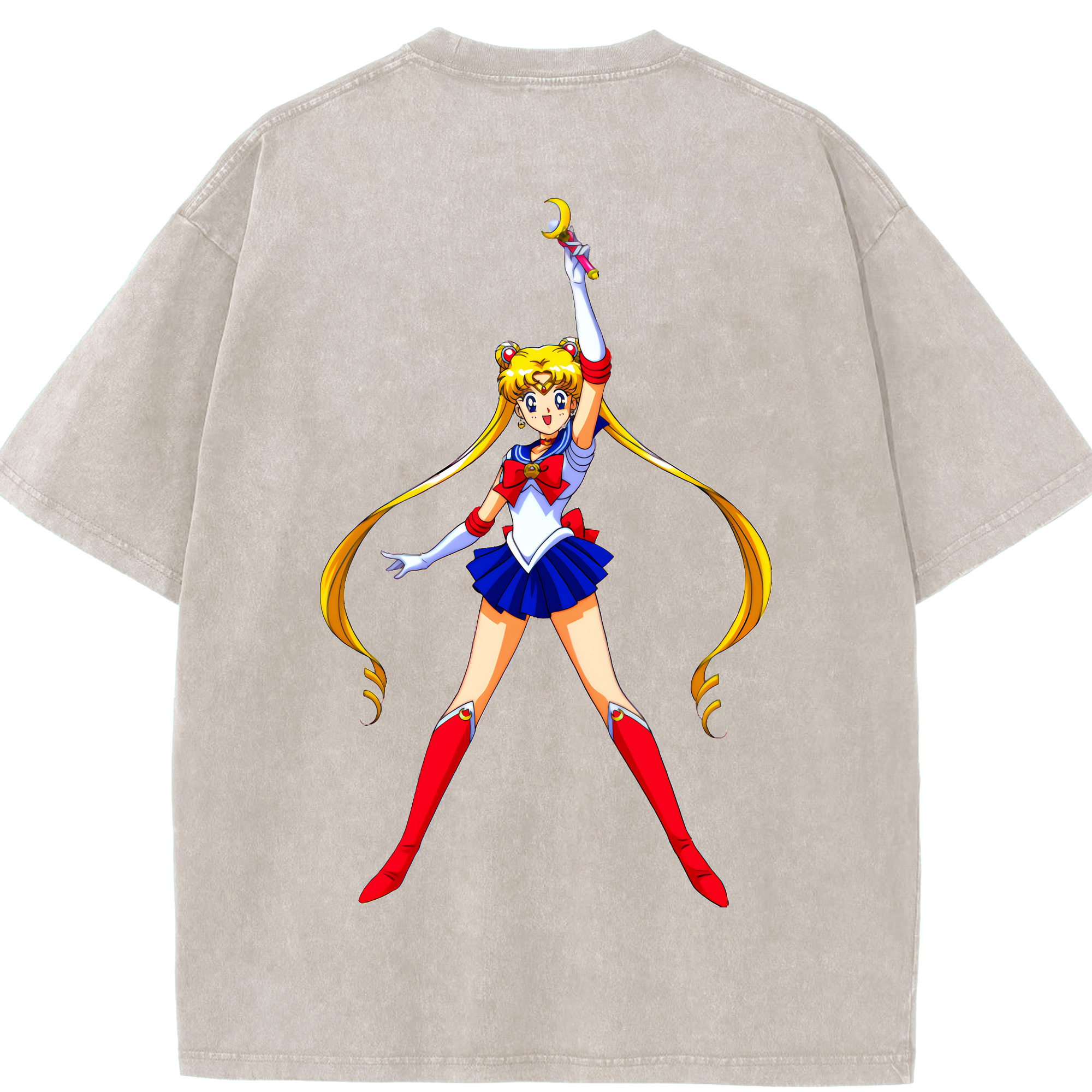（画像用） 美少女戦士セーラームーン 月野 うさぎ つきの うさぎ Sailor Moon Tsukino Usagi 綿100% ヴィンテージ風 半袖Tシャツ（背面プリント）