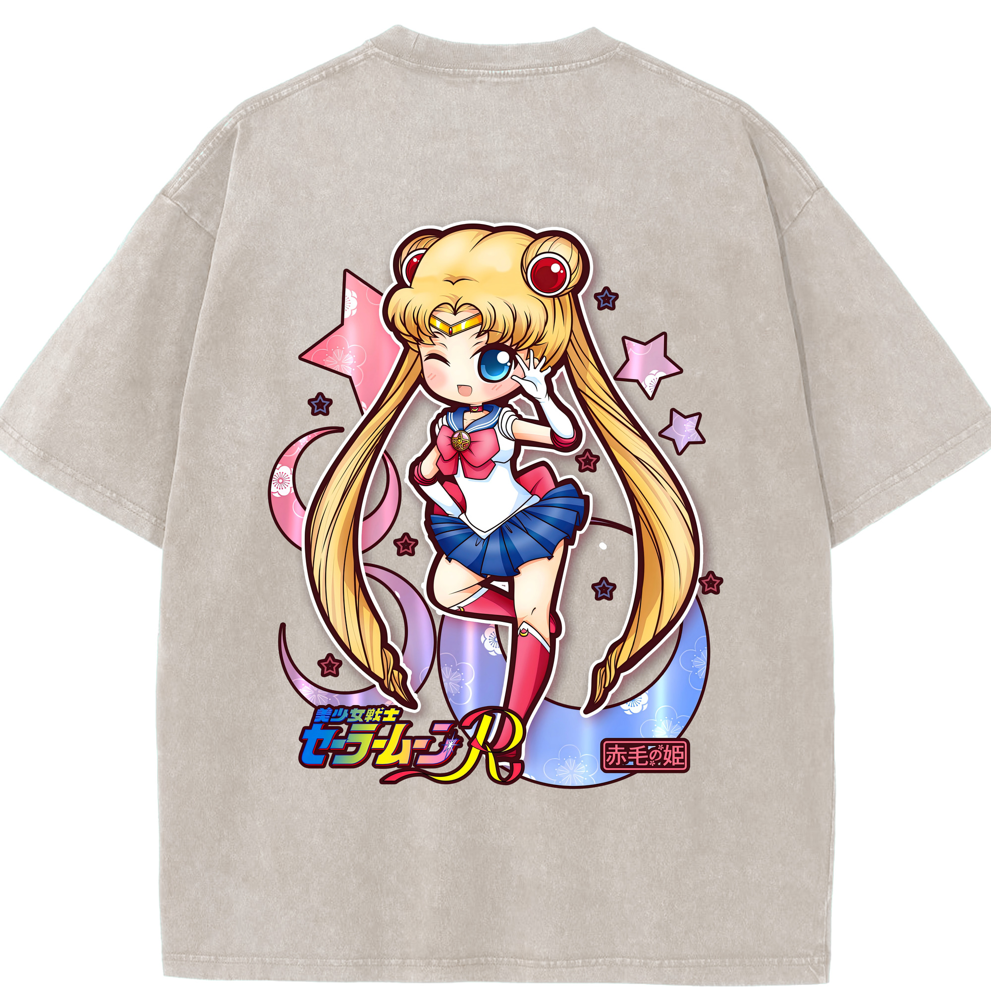 （画像用） 美少女戦士セーラームーン 月野 うさぎ つきの うさぎ Sailor Moon Tsukino Usagi 綿100% ヴィンテージ風 半袖Tシャツ（背面プリント）