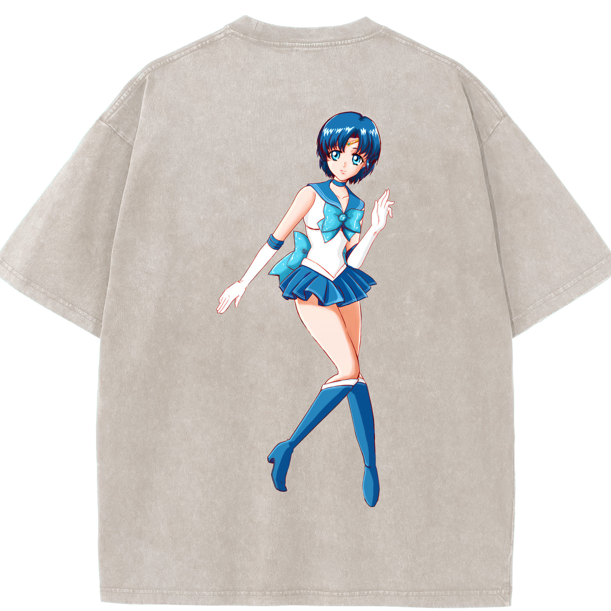 （画像用） 美少女戦士セーラームーン 水野 亜美 みずの あみ Sailor Moon Mizuno Ami 綿100% ヴィンテージ風 半袖Tシャツ（背面プリント）