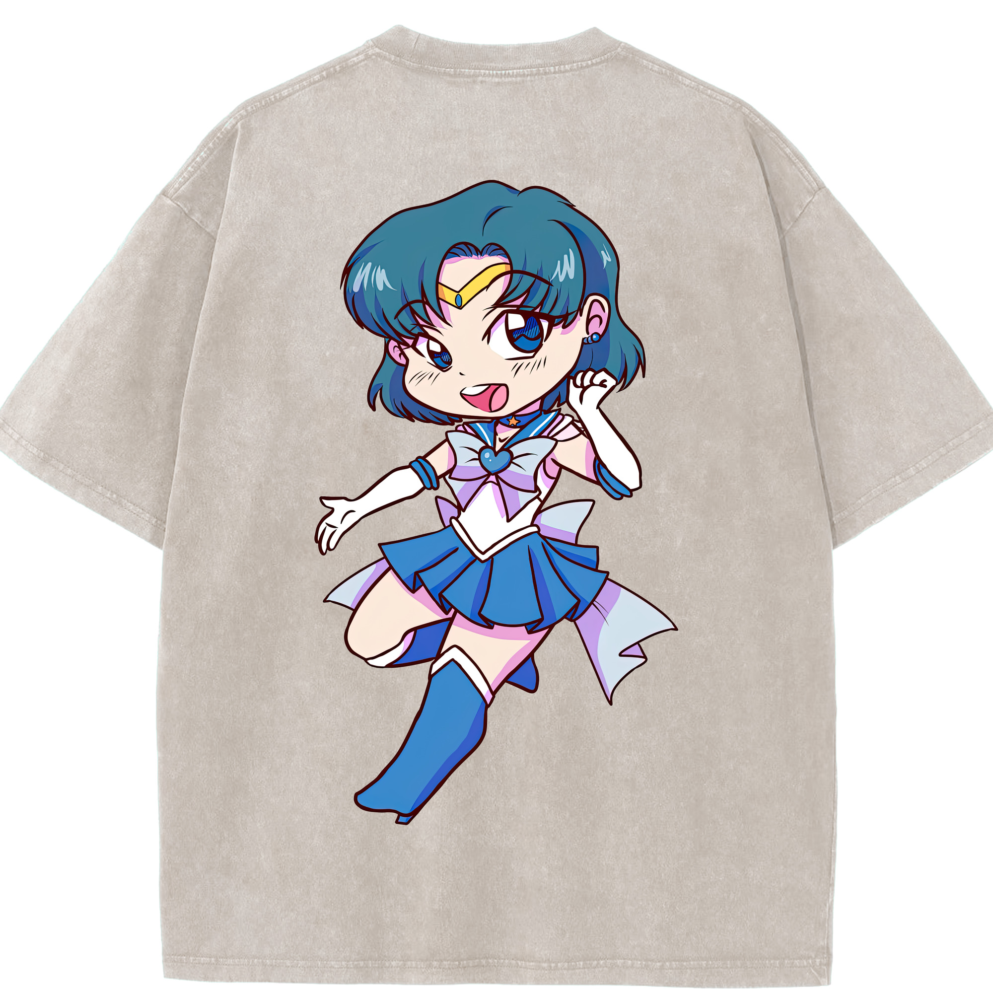 （画像用） 美少女戦士セーラームーン 水野 亜美 みずの あみ Sailor Moon Mizuno Ami 綿100% ヴィンテージ風 半袖Tシャツ（背面プリント）