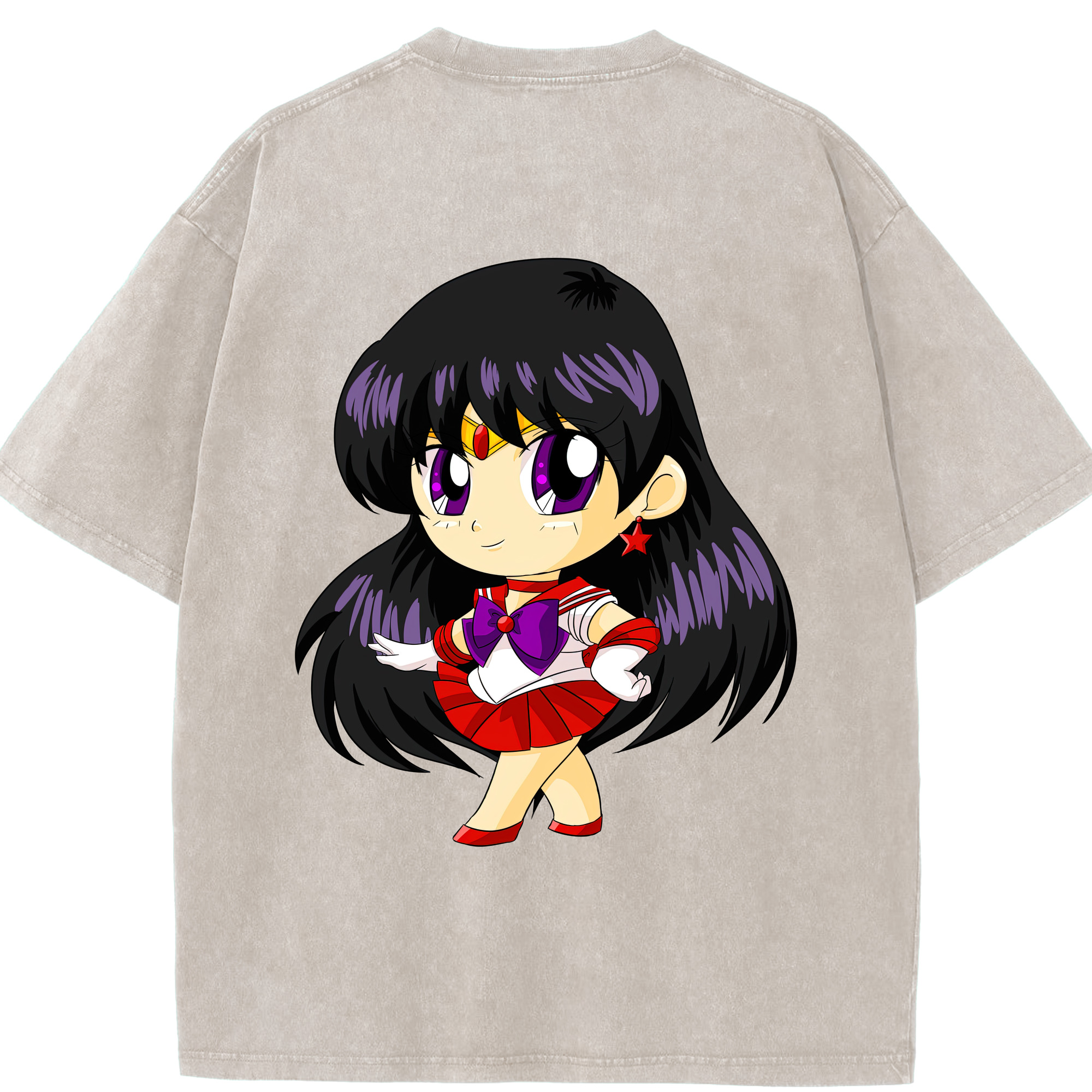 （画像用） 美少女戦士セーラームーン 火野レイ ひの レイ Sailor Moon Hino Rei （セーラーマーズ,Sailor Mars） 綿100% ヴィンテージ風 半袖Tシャツ（背面プリント）