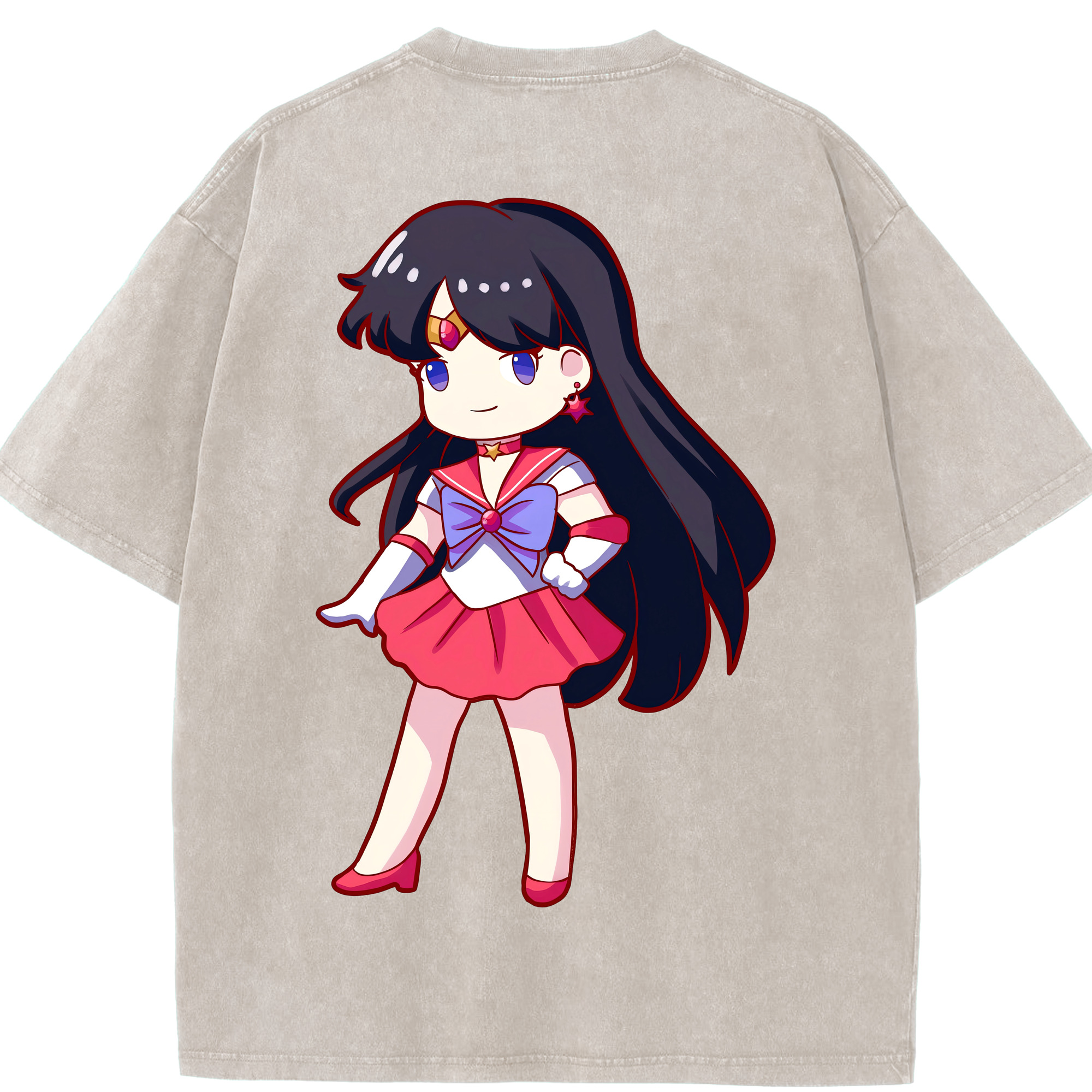 （画像用） 美少女戦士セーラームーン 火野レイ ひの レイ Sailor Moon Hino Rei （セーラーマーズ,Sailor Mars） 綿100% ヴィンテージ風 半袖Tシャツ（背面プリント）