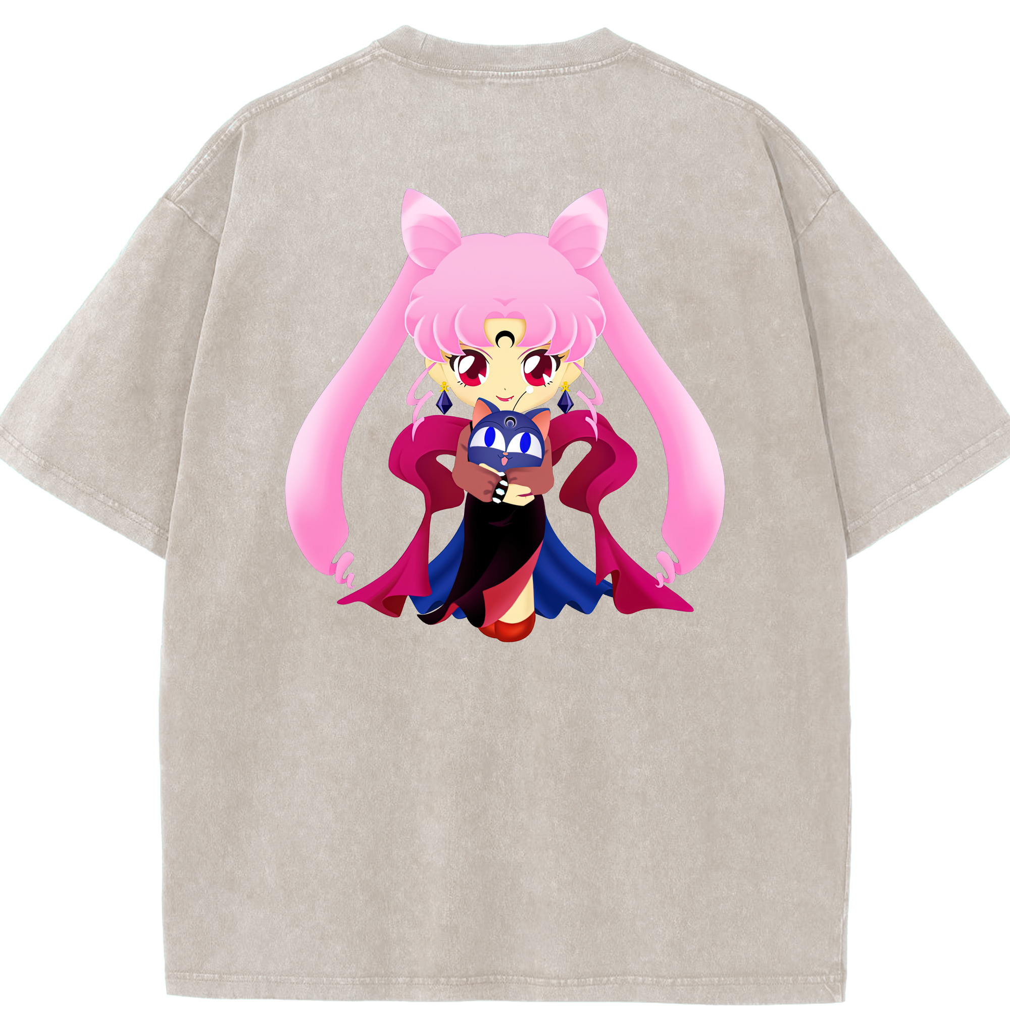 （画像用） 美少女戦士セーラームーン ちびうさ Sailor Moon Chibiusa Tsukino Usagi Small Lady Serenity 綿100% ヴィンテージ風 半袖Tシャツ（背面プリント）
