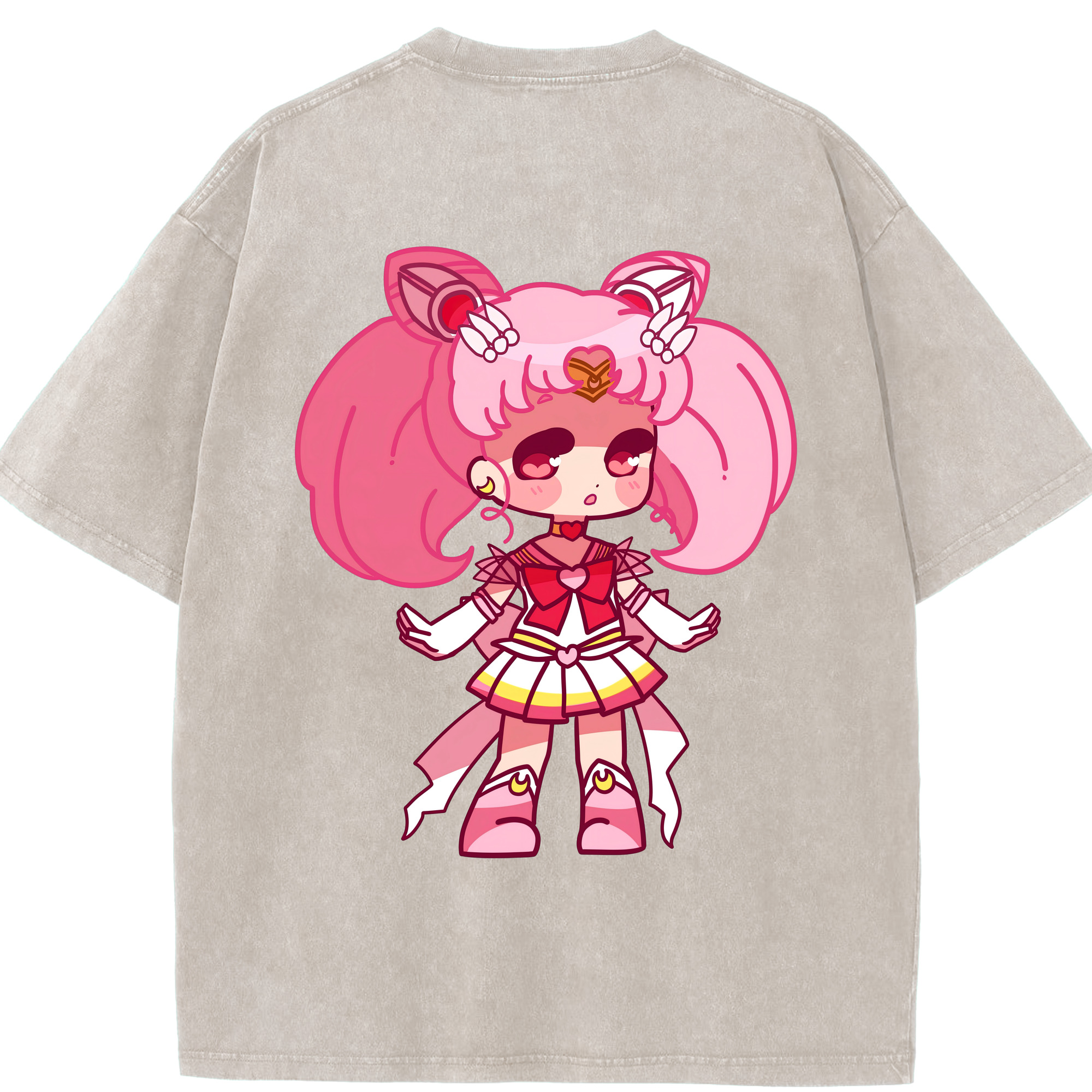 （画像用） 美少女戦士セーラームーン ちびうさ Sailor Moon Chibiusa Tsukino Usagi Small Lady Serenity 綿100% ヴィンテージ風 半袖Tシャツ（背面プリント）