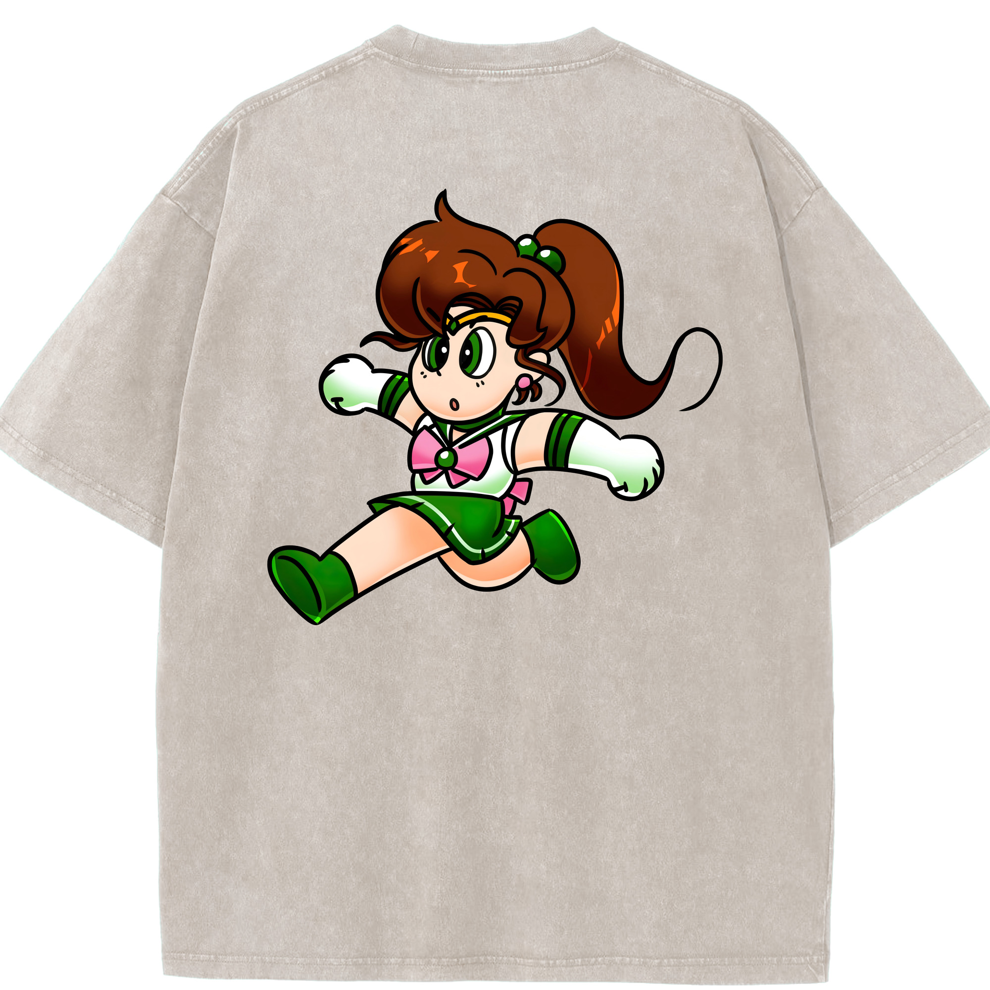 （画像用） 美少女戦士セーラームーン 木野 まこと きの まこと Sailor Moon Kino Makoto （セーラージュピター；Sailor Jupiter） 綿100% ヴィンテージ風 半袖Tシャツ（背面プリント）
