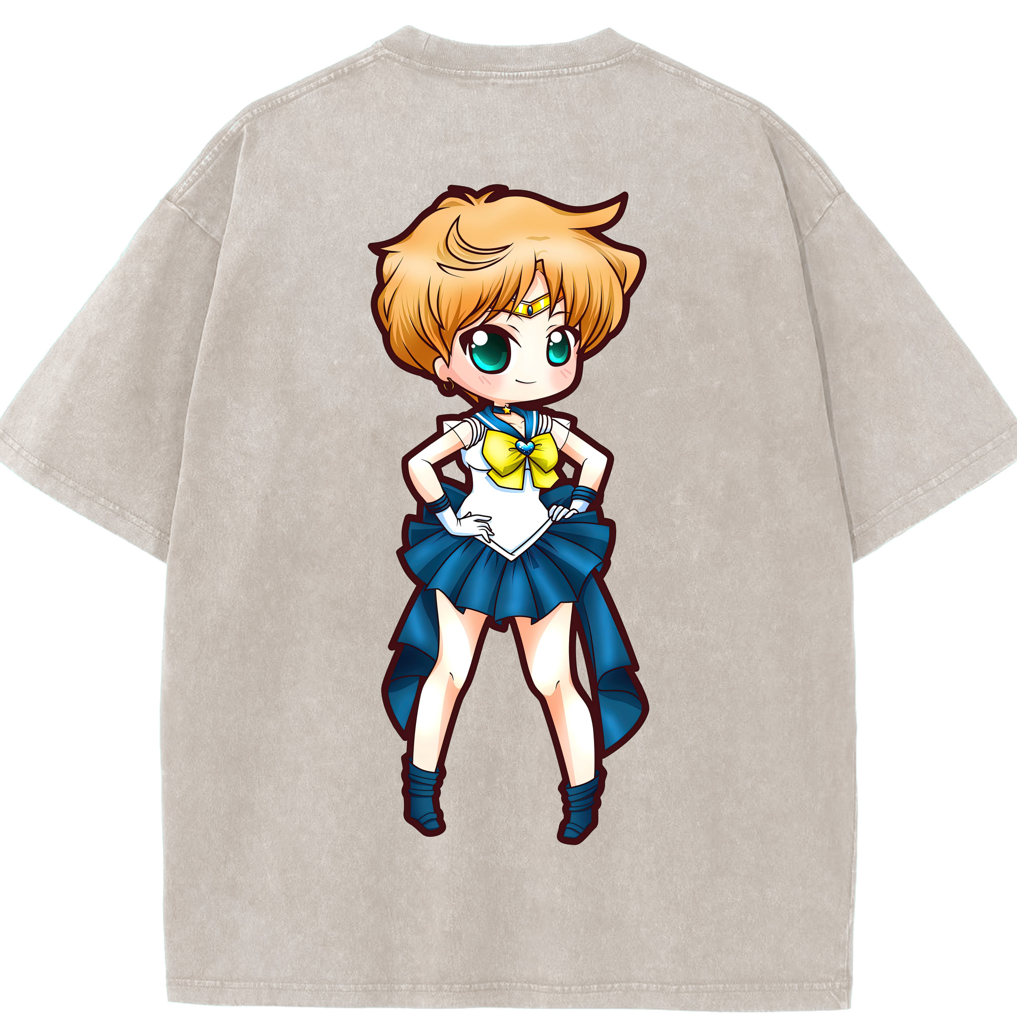 （画像用） 美少女戦士セーラームーン 天王はるか Sailor Moon Tenoh Haruka 綿100% ヴィンテージ風 半袖Tシャツ（背面プリント）