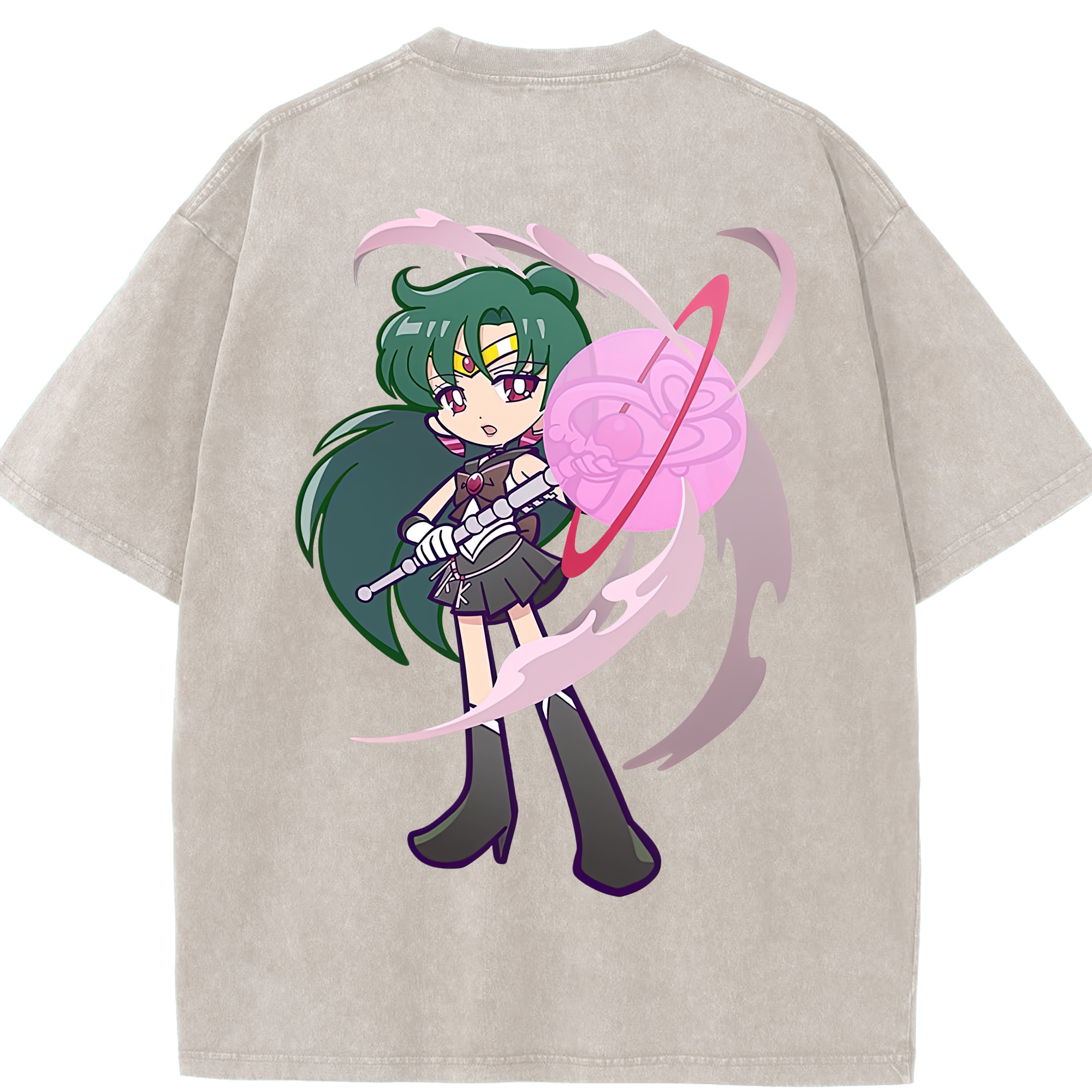 （画像用） 美少女戦士セーラームーン 冥王せつな Sailor Moon Meiou Setsuna 綿100% ヴィンテージ風 半袖Tシャツ（背面プリント）