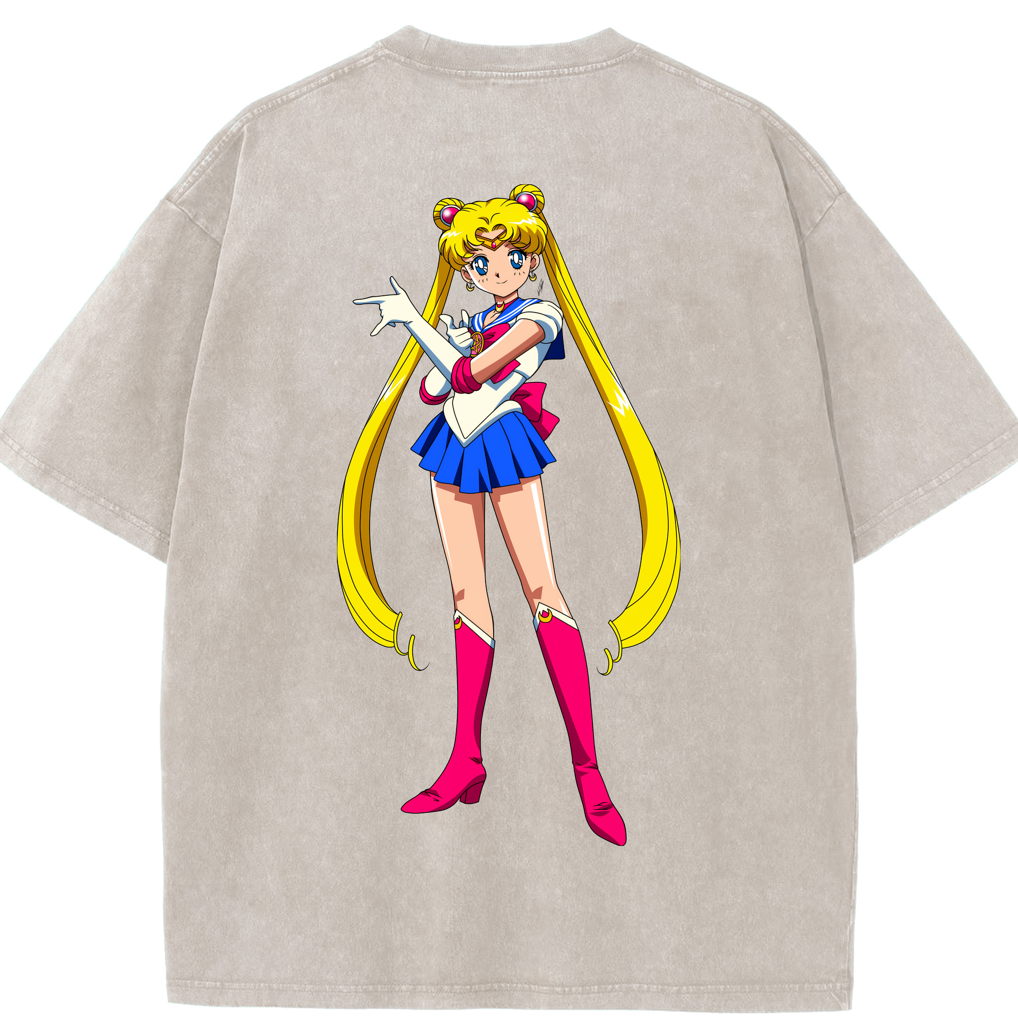 （画像用） 美少女戦士セーラームーン 月野 うさぎ つきの うさぎ Sailor Moon Tsukino Usagi 綿100% ヴィンテージ風 半袖Tシャツ（背面プリント）