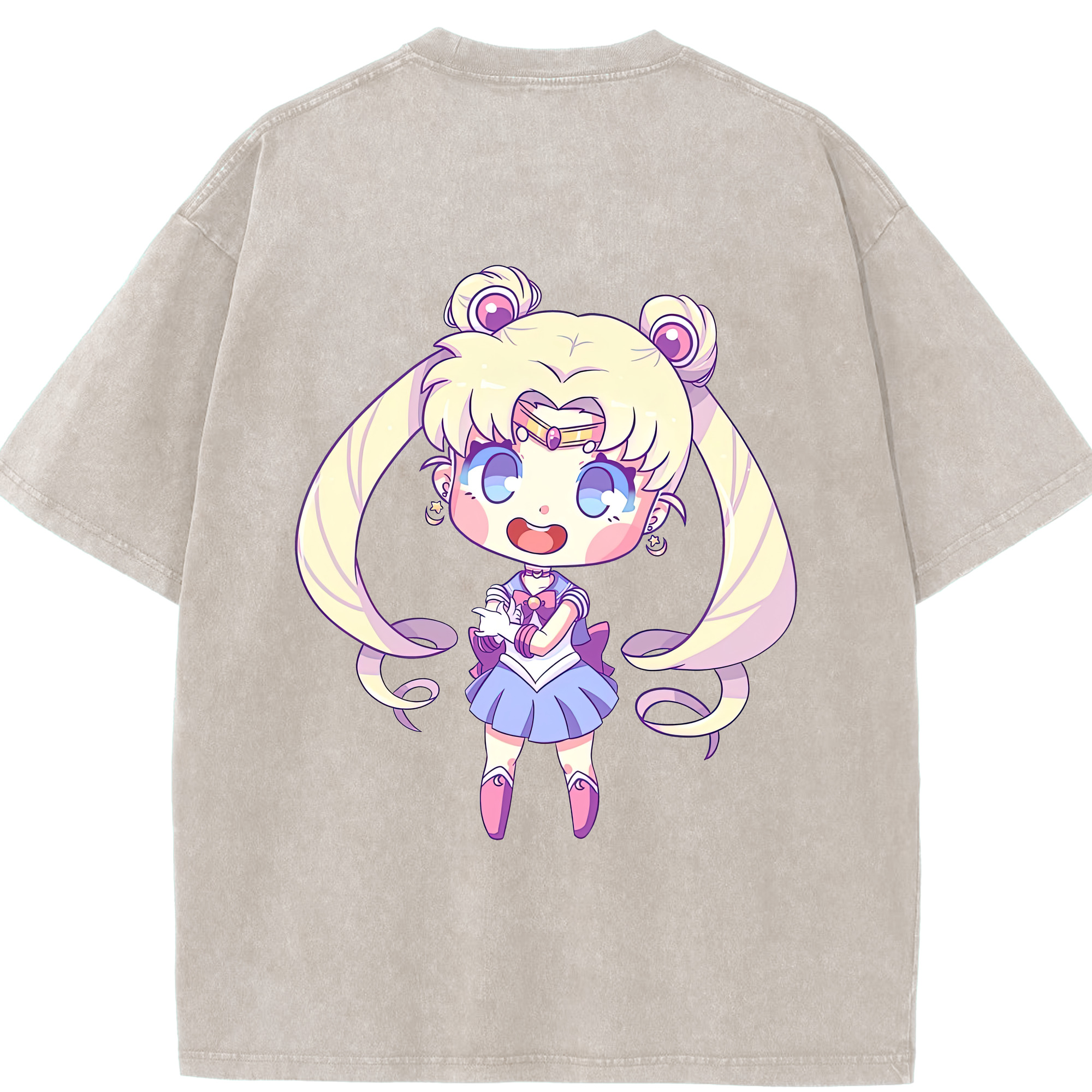 （画像用） 美少女戦士セーラームーン 月野 うさぎ つきの うさぎ Sailor Moon Tsukino Usagi 綿100% ヴィンテージ風 半袖Tシャツ（背面プリント）