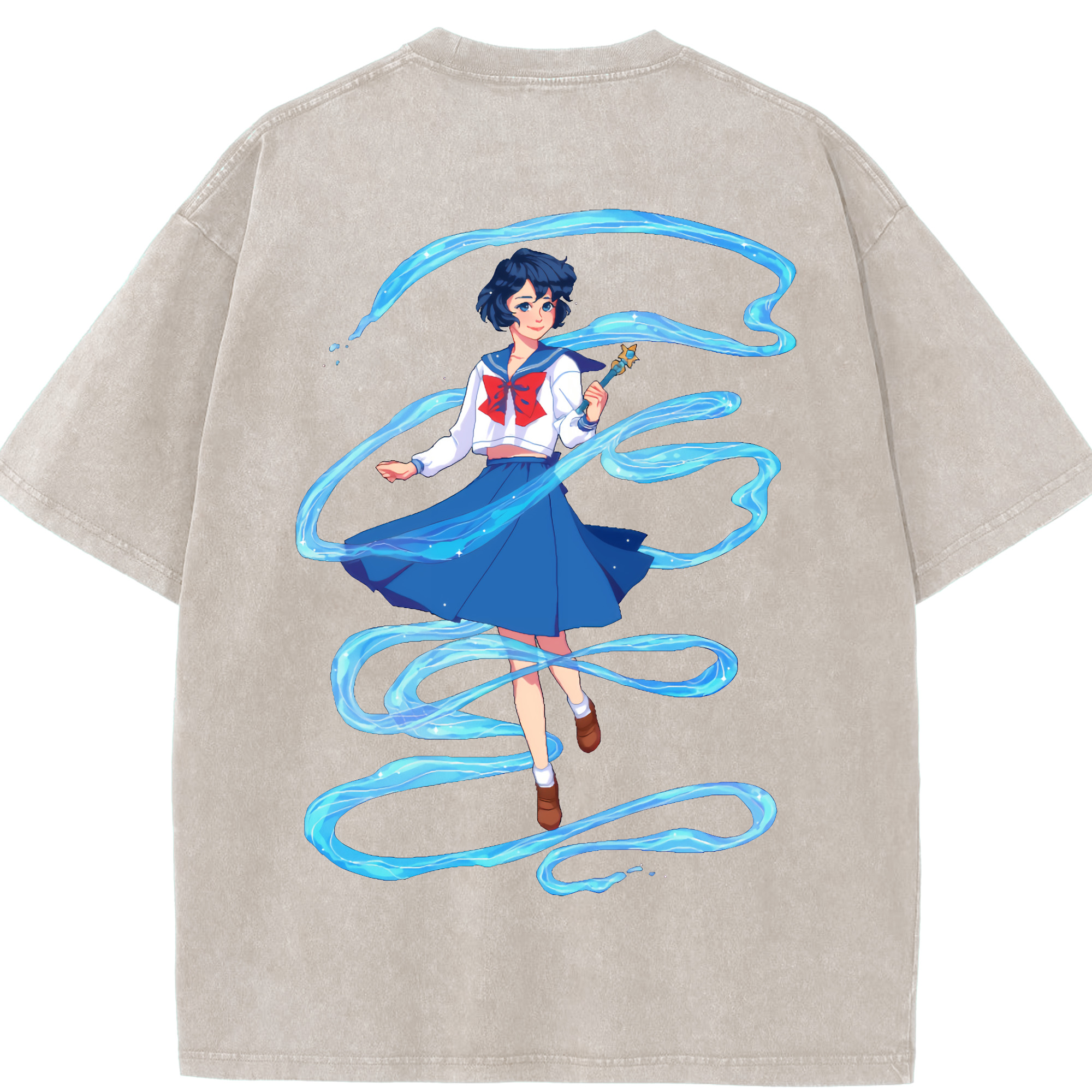 （画像用） 美少女戦士セーラームーン 水野 亜美 みずの あみ Sailor Moon Mizuno Ami 綿100% ヴィンテージ風 半袖Tシャツ（背面プリント）