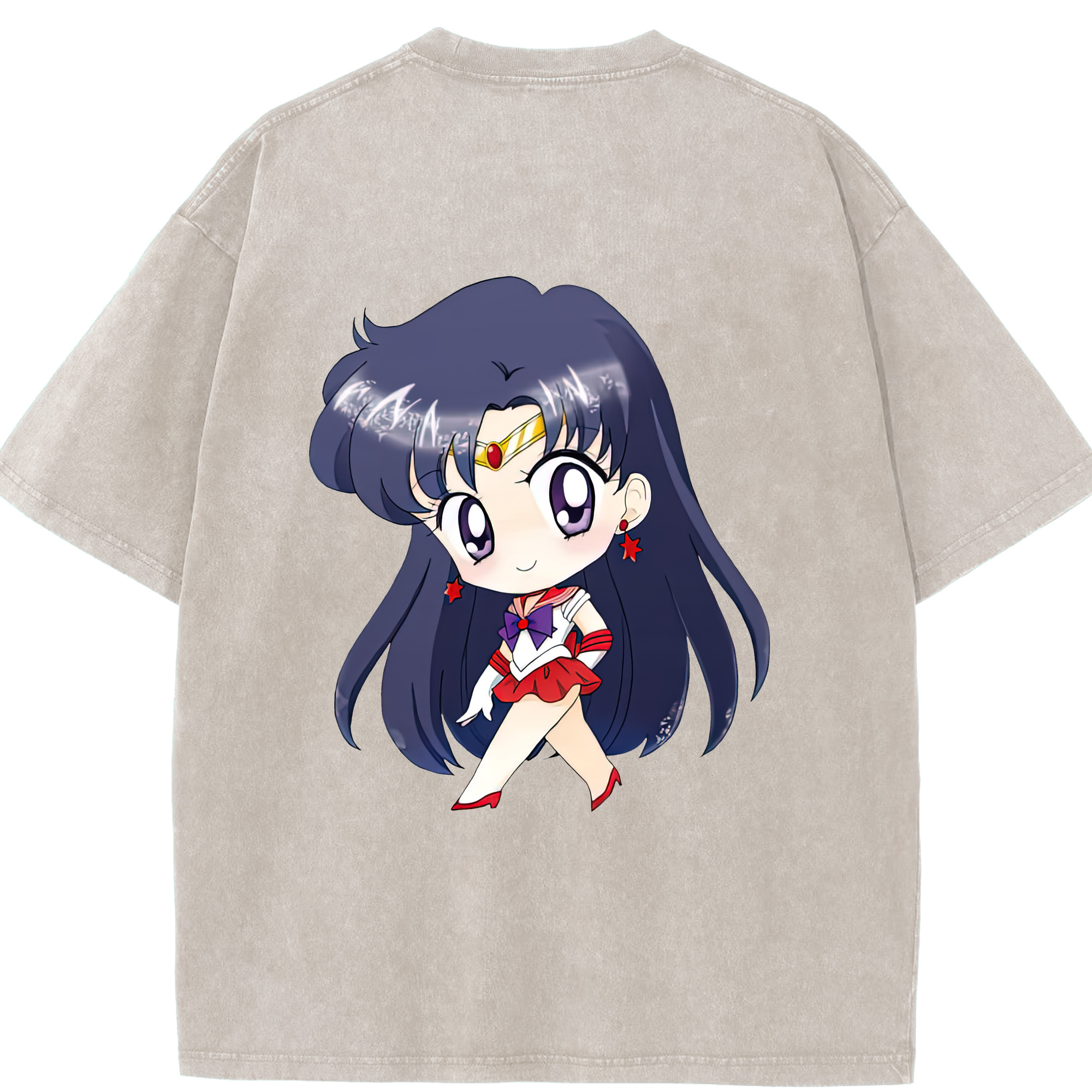 （画像用） 美少女戦士セーラームーン 火野レイ ひの レイ Sailor Moon Hino Rei （セーラーマーズ,Sailor Mars） 綿100% ヴィンテージ風 半袖Tシャツ（背面プリント）