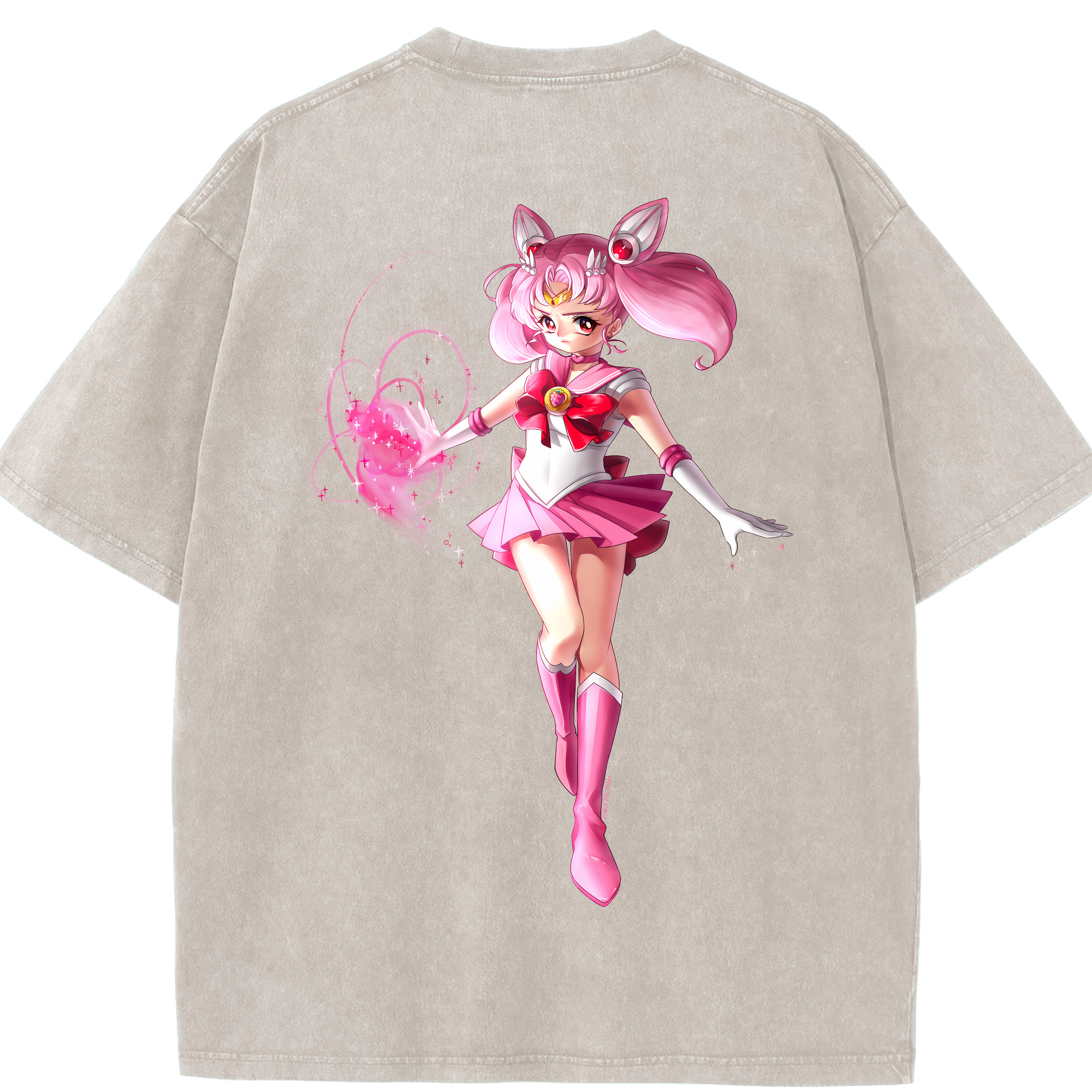 （画像用） 美少女戦士セーラームーン ちびうさ Sailor Moon Chibiusa Tsukino Usagi Small Lady Serenity 綿100% ヴィンテージ風 半袖Tシャツ（背面プリント）