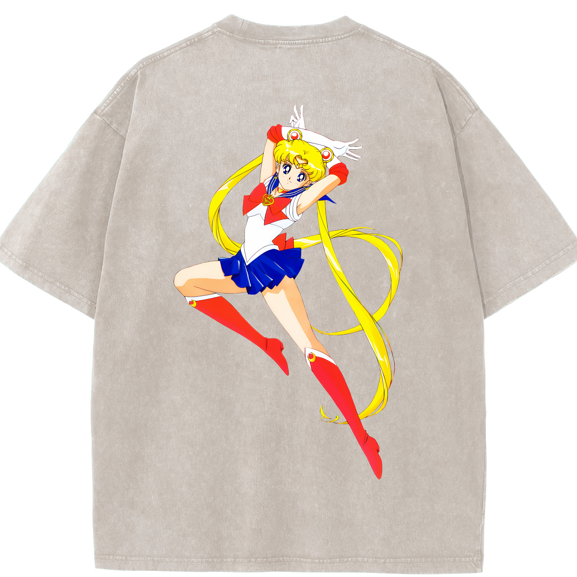 （画像用） 美少女戦士セーラームーン 月野 うさぎ つきの うさぎ Sailor Moon Tsukino Usagi 綿100% ヴィンテージ風 半袖Tシャツ（背面プリント）