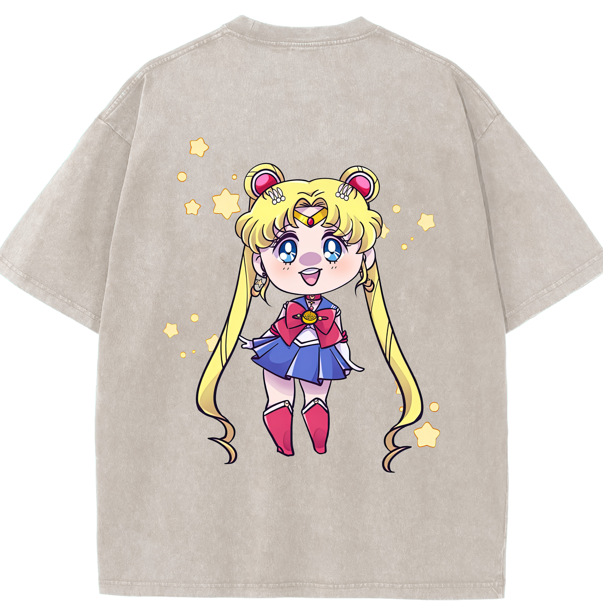 （画像用） 美少女戦士セーラームーン 月野 うさぎ つきの うさぎ Sailor Moon Tsukino Usagi 綿100% ヴィンテージ風 半袖Tシャツ（背面プリント）