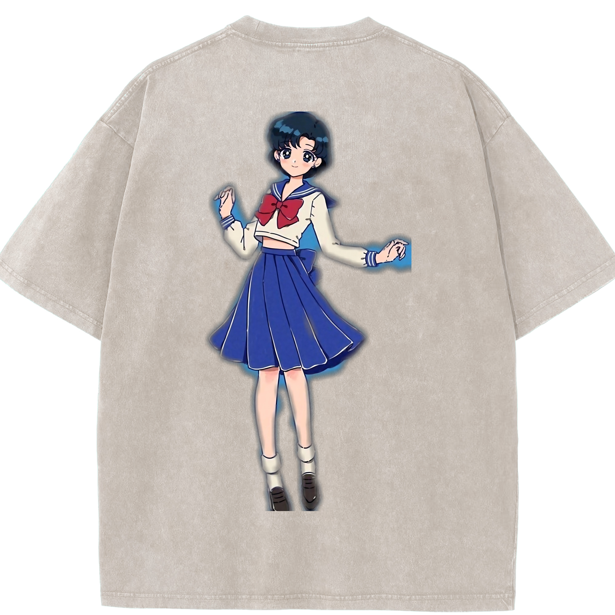 （画像用） 美少女戦士セーラームーン 水野 亜美 みずの あみ Sailor Moon Mizuno Ami 綿100% ヴィンテージ風 半袖Tシャツ（背面プリント）