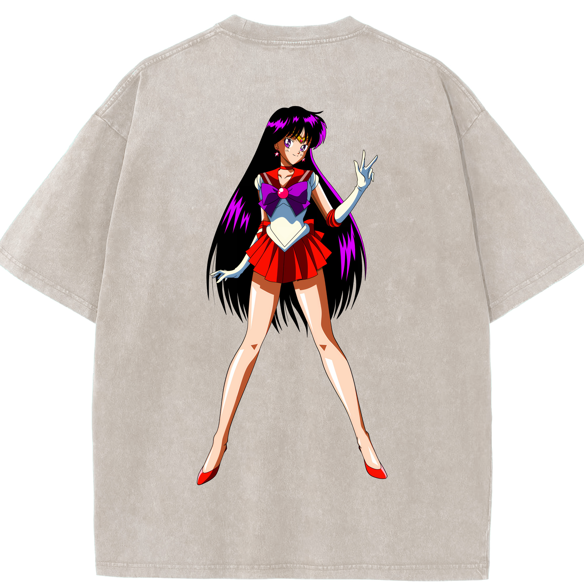 （画像用） 美少女戦士セーラームーン 火野レイ ひの レイ Sailor Moon Hino Rei （セーラーマーズ,Sailor Mars） 綿100% ヴィンテージ風 半袖Tシャツ（背面プリント）