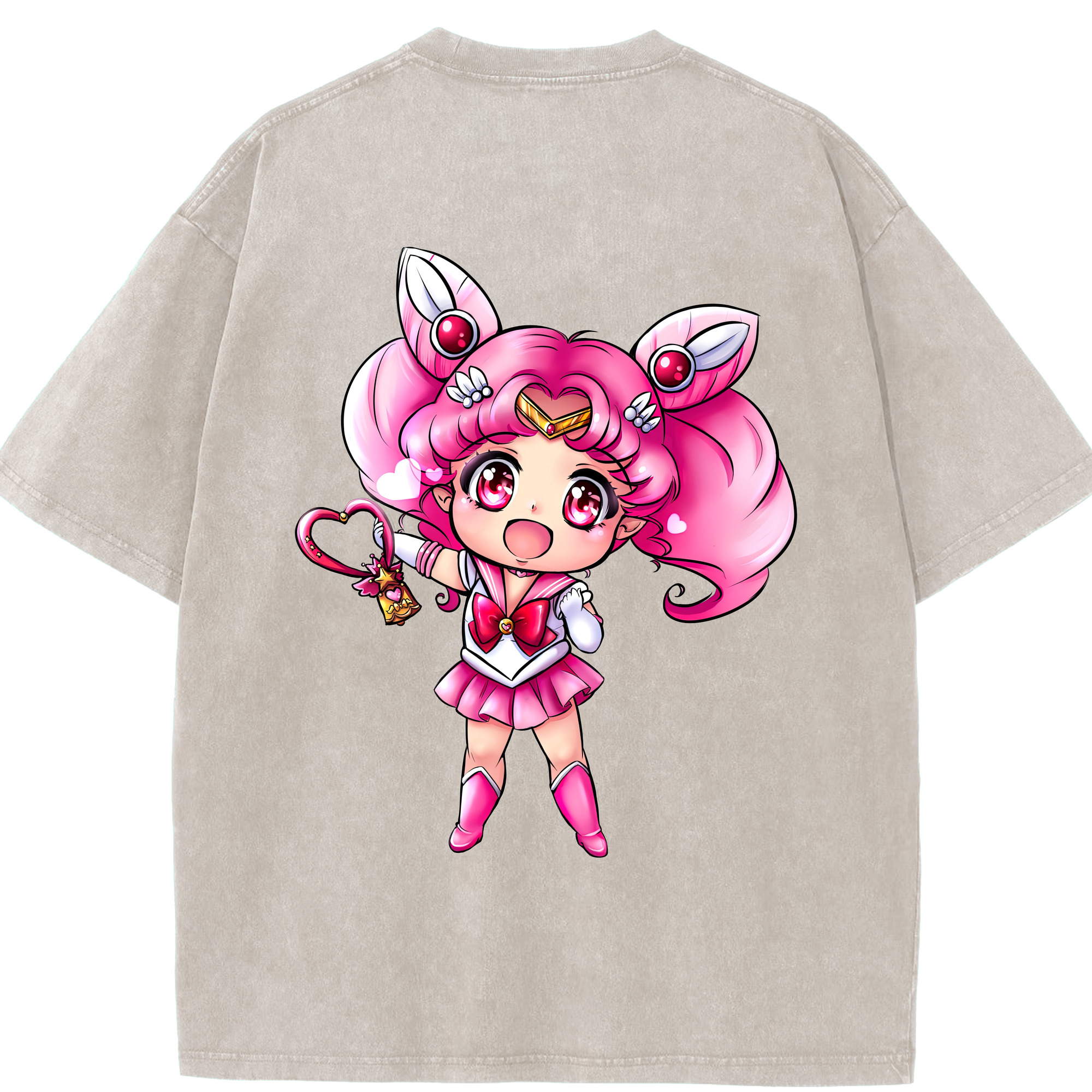 （画像用） 美少女戦士セーラームーン ちびうさ Sailor Moon Chibiusa Tsukino Usagi Small Lady Serenity 綿100% ヴィンテージ風 半袖Tシャツ（背面プリント）